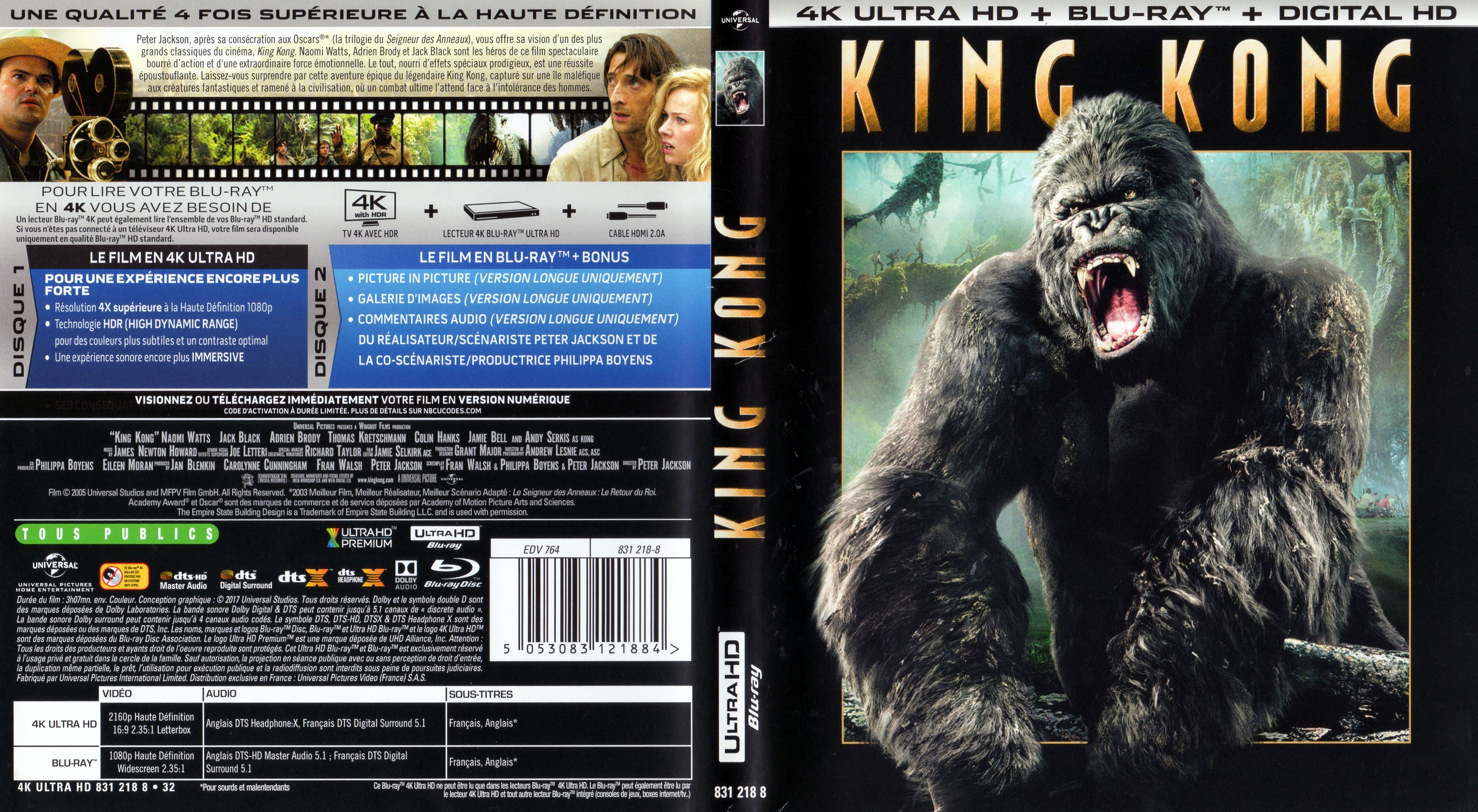 Jaquette DVD King Kong 2005 4K (BLU-RAY)
