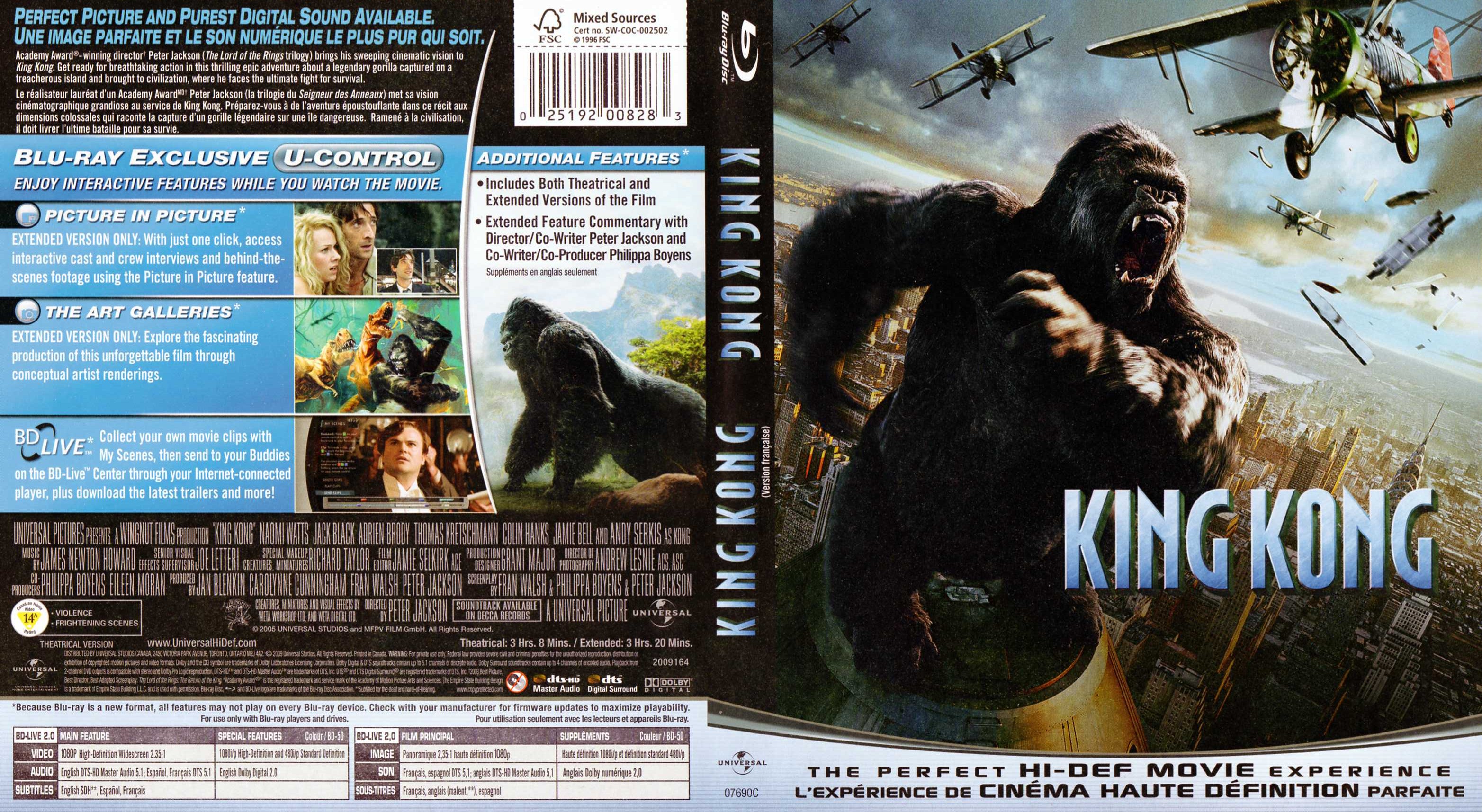 Jaquette DVD King kong 2005 Zone 1 (BLU-RAY)