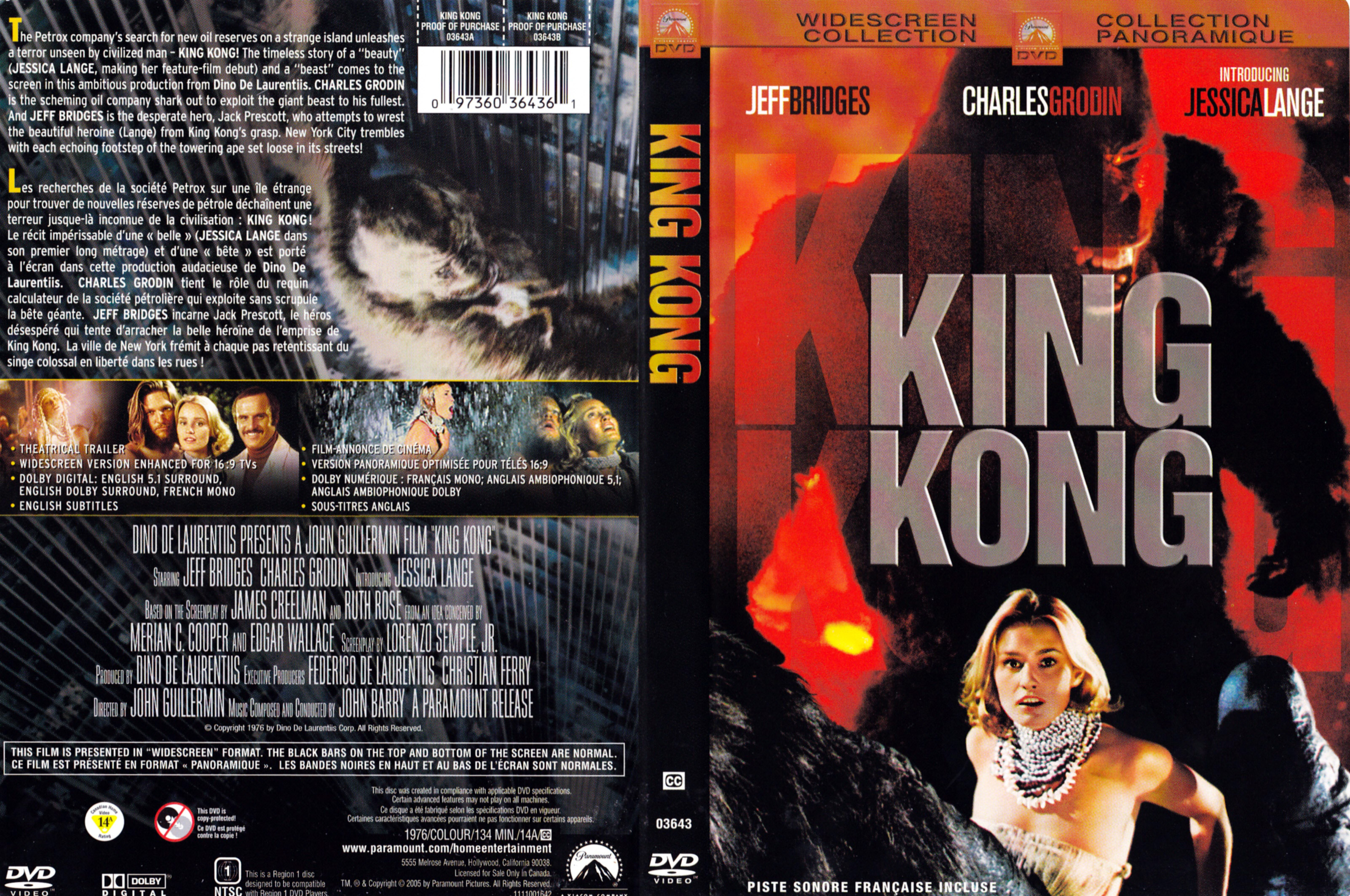Jaquette DVD King kong (1976) (Canadienne)