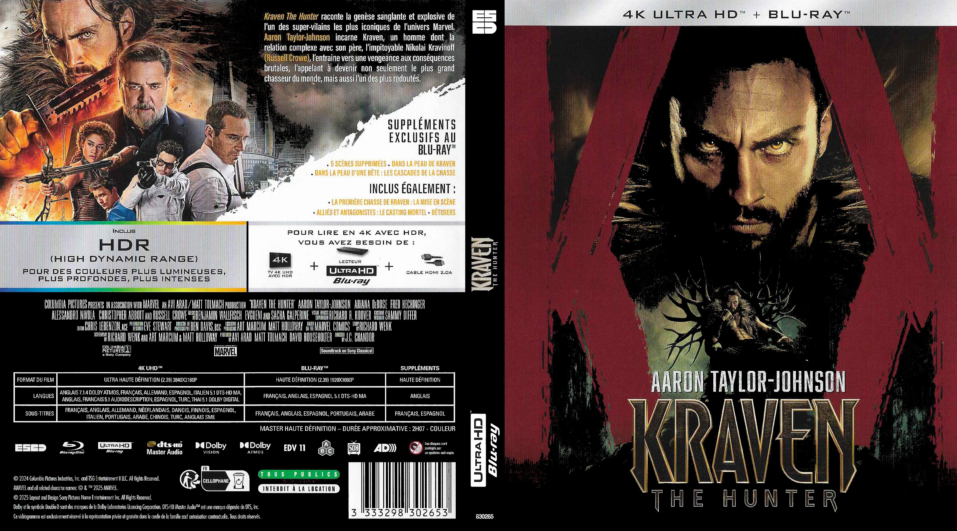 Jaquette DVD Kraven the hunter 4K (BLU-RAY)