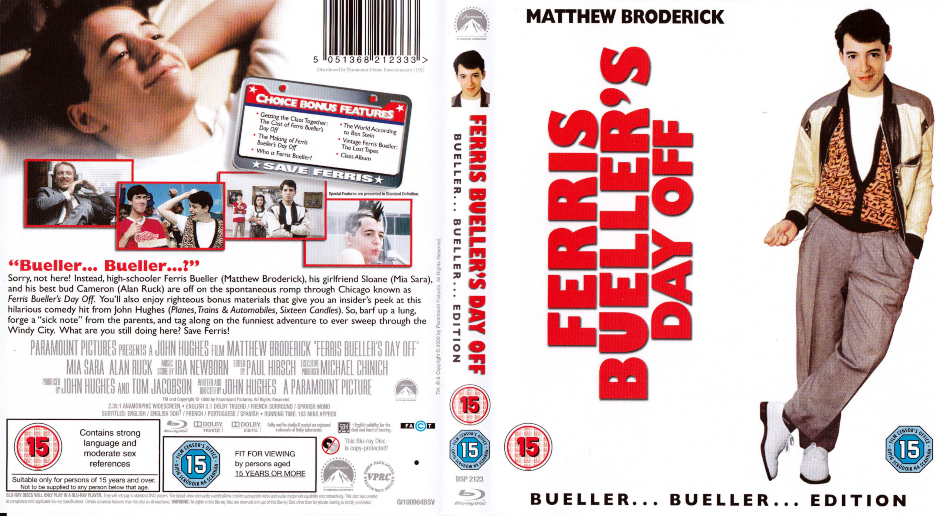 Jaquette DVD La Folle journe de Ferris Bueller Zone 1 (BLU-RAY)