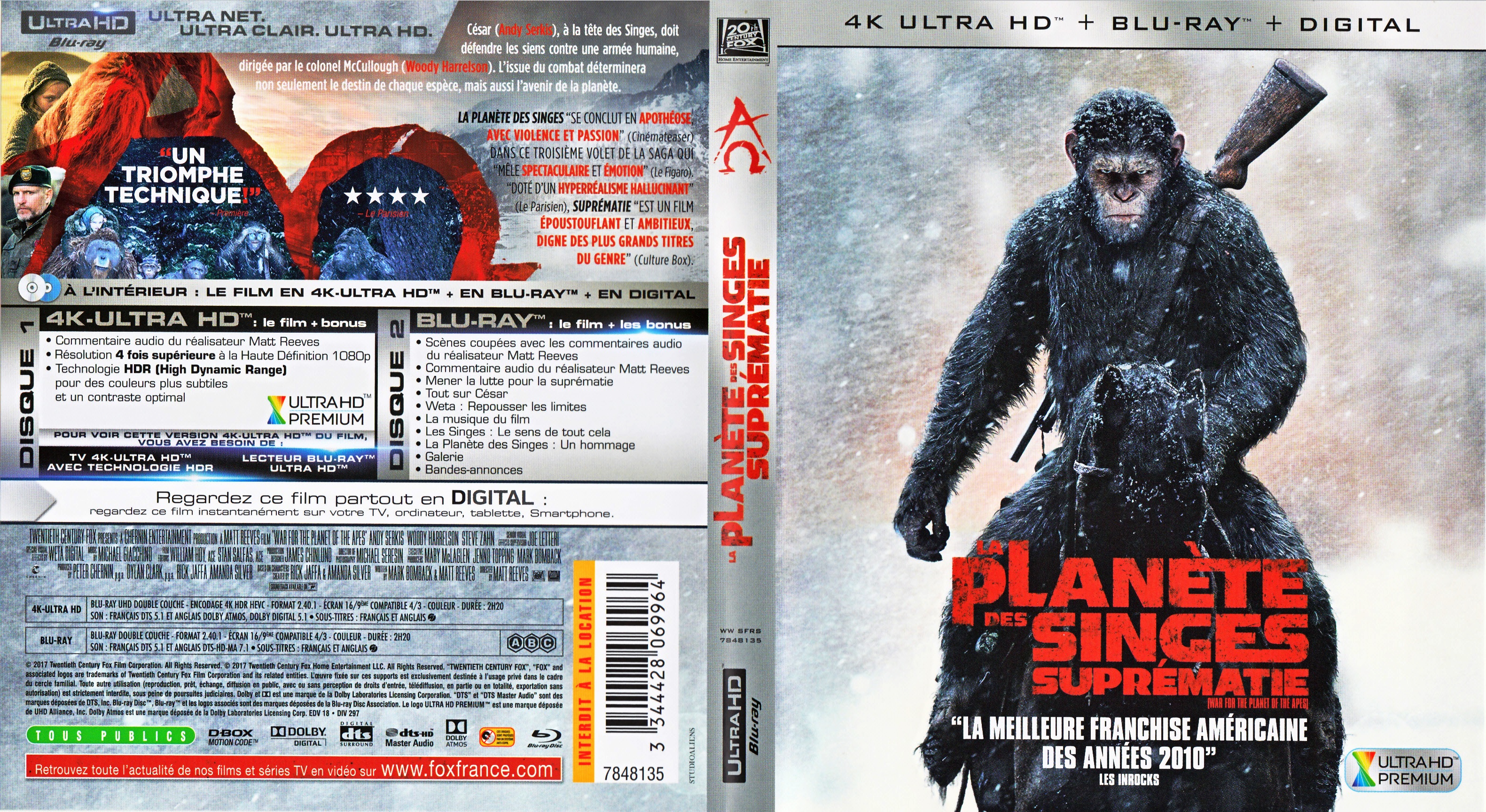 Jaquette DVD La Plante des Singes - Suprmatie 4K (BLU-RAY)