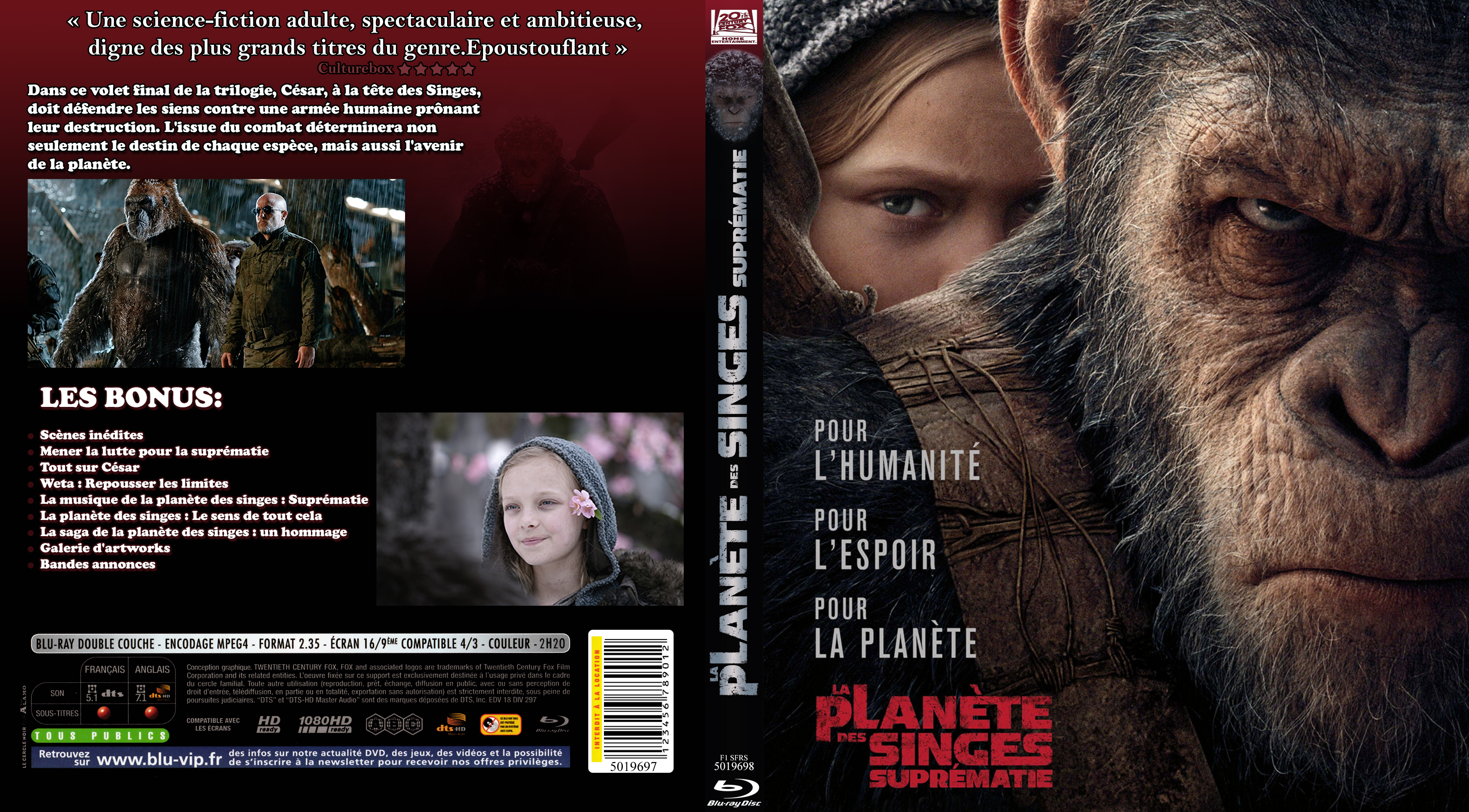 Jaquette DVD La Planète des Singes - Suprématie custom (BLU-RAY)