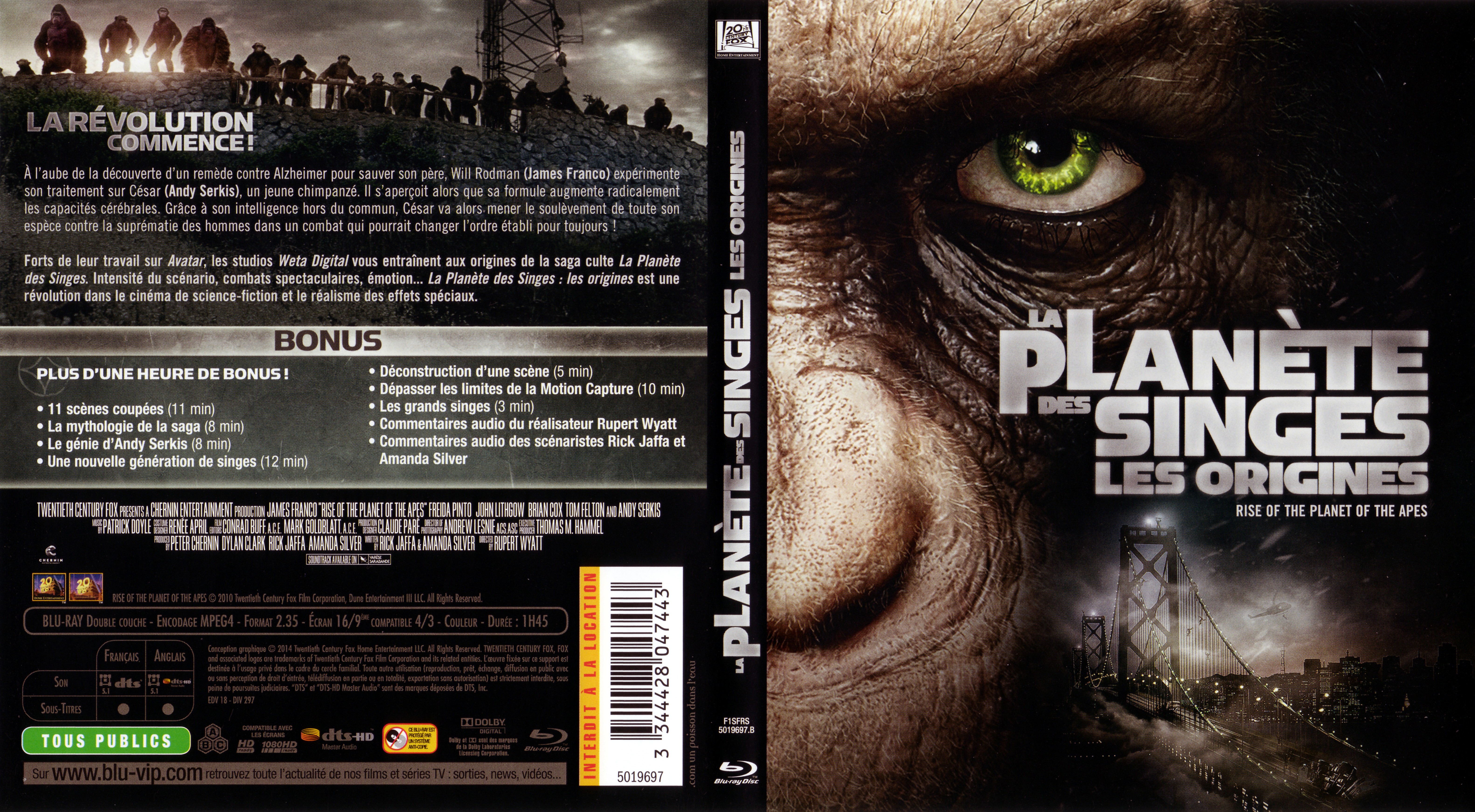 Jaquette DVD La Plante des singes : les origines (BLU-RAY) v4
