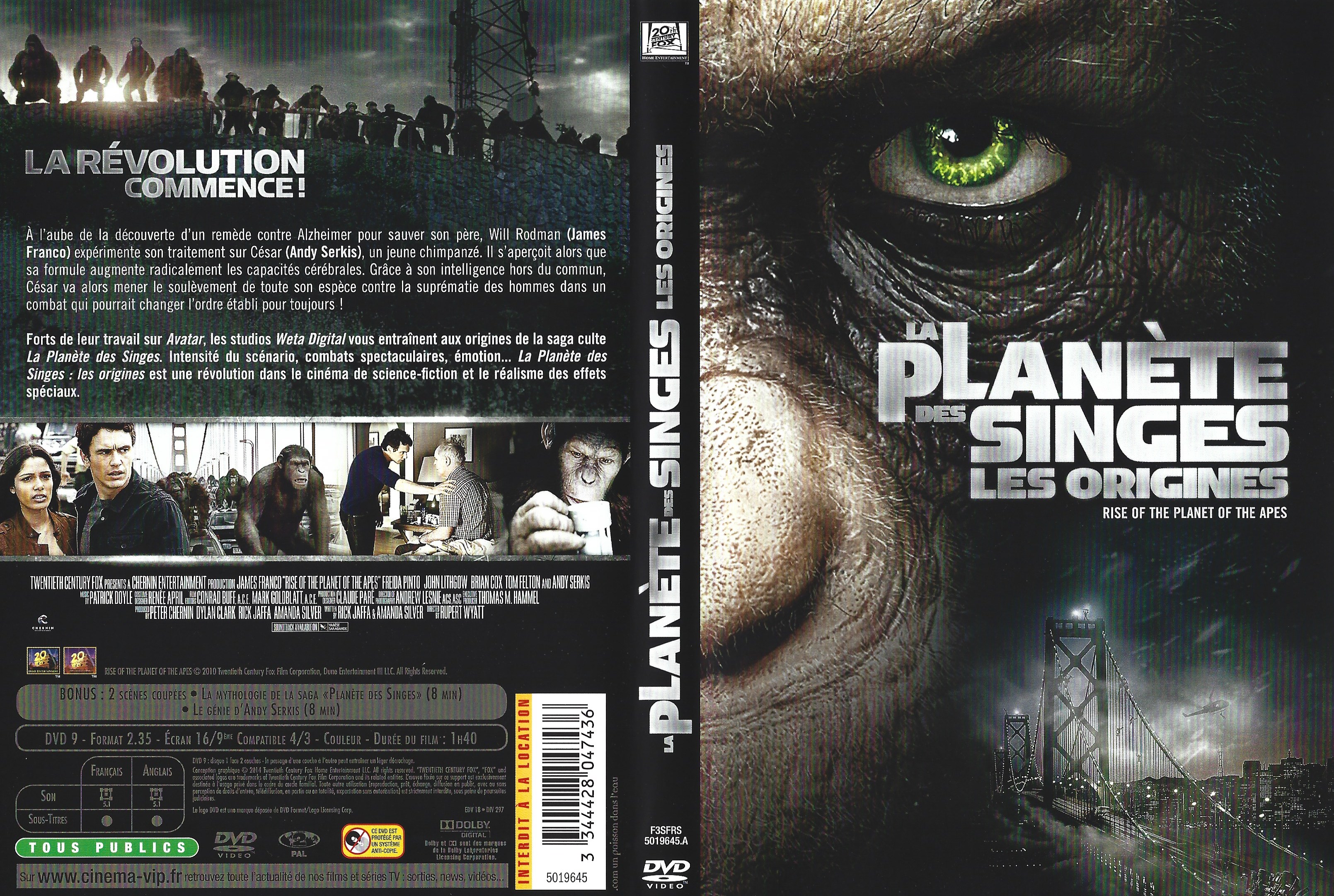 Jaquette DVD La Planete des singes : les origines v3