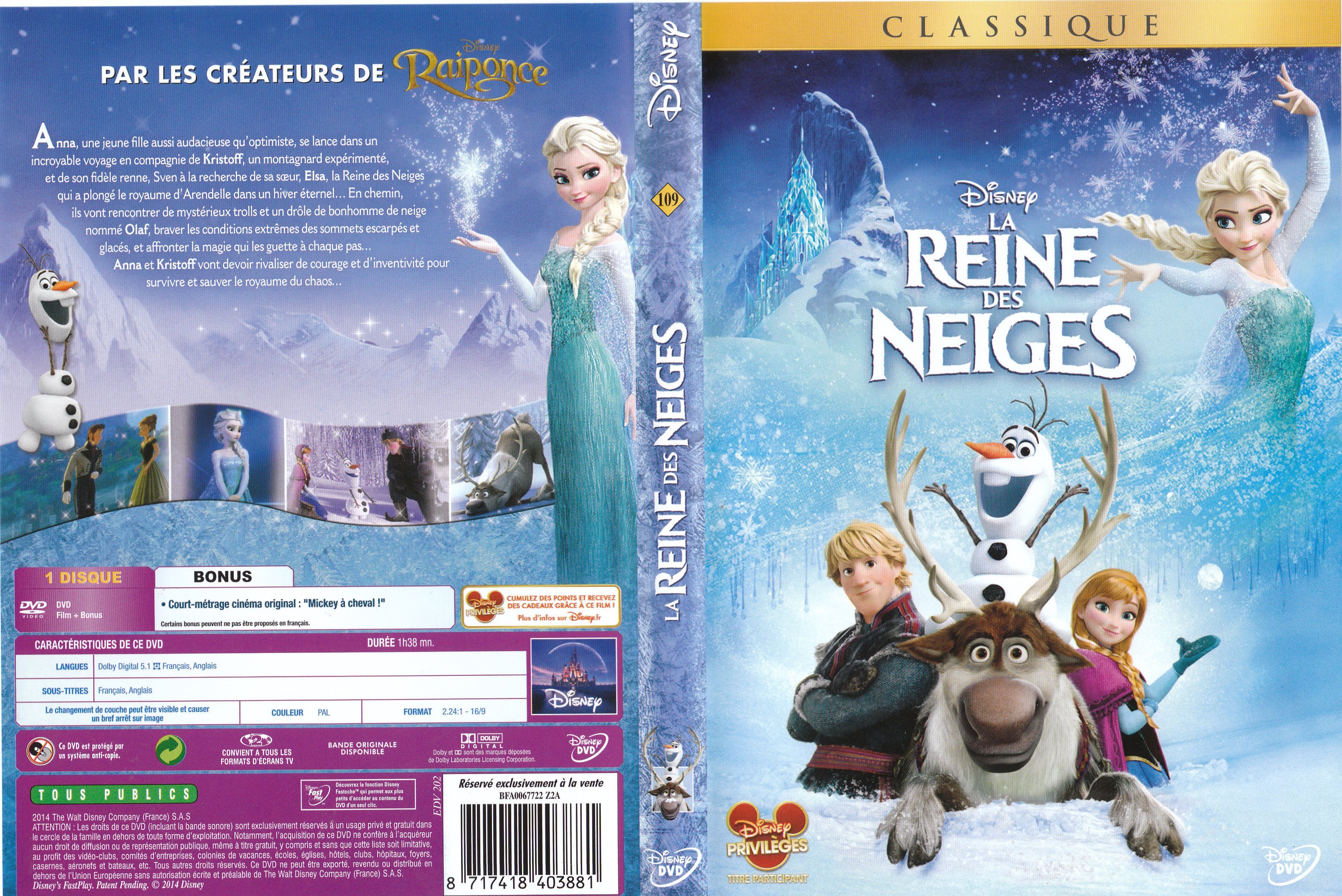Jaquette DVD La Reine des neiges (2014)
