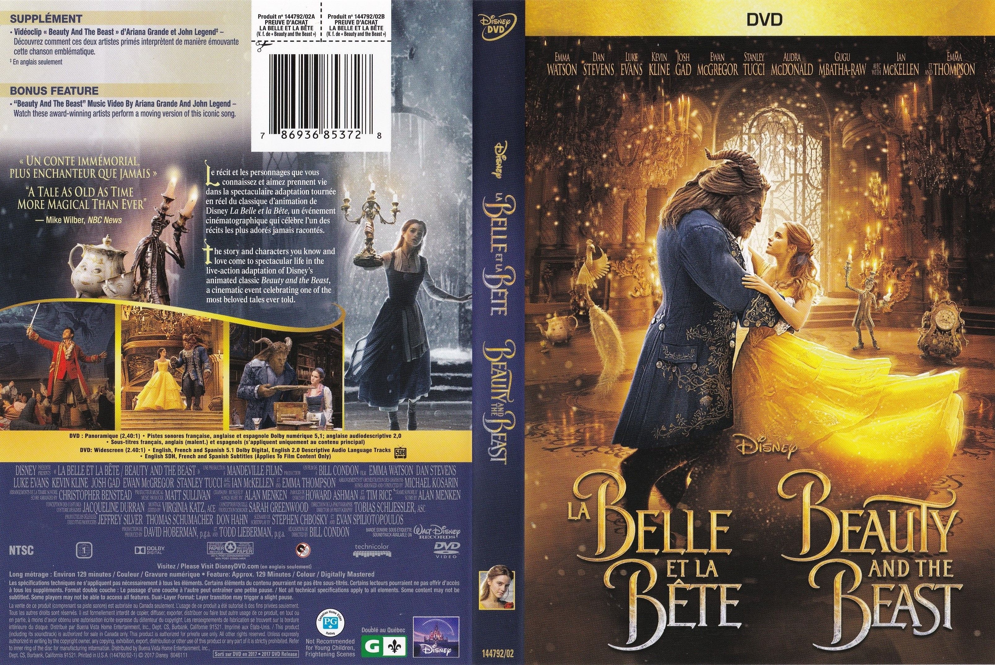 Jaquette DVD La belle et la bete (2017) (canadienne)