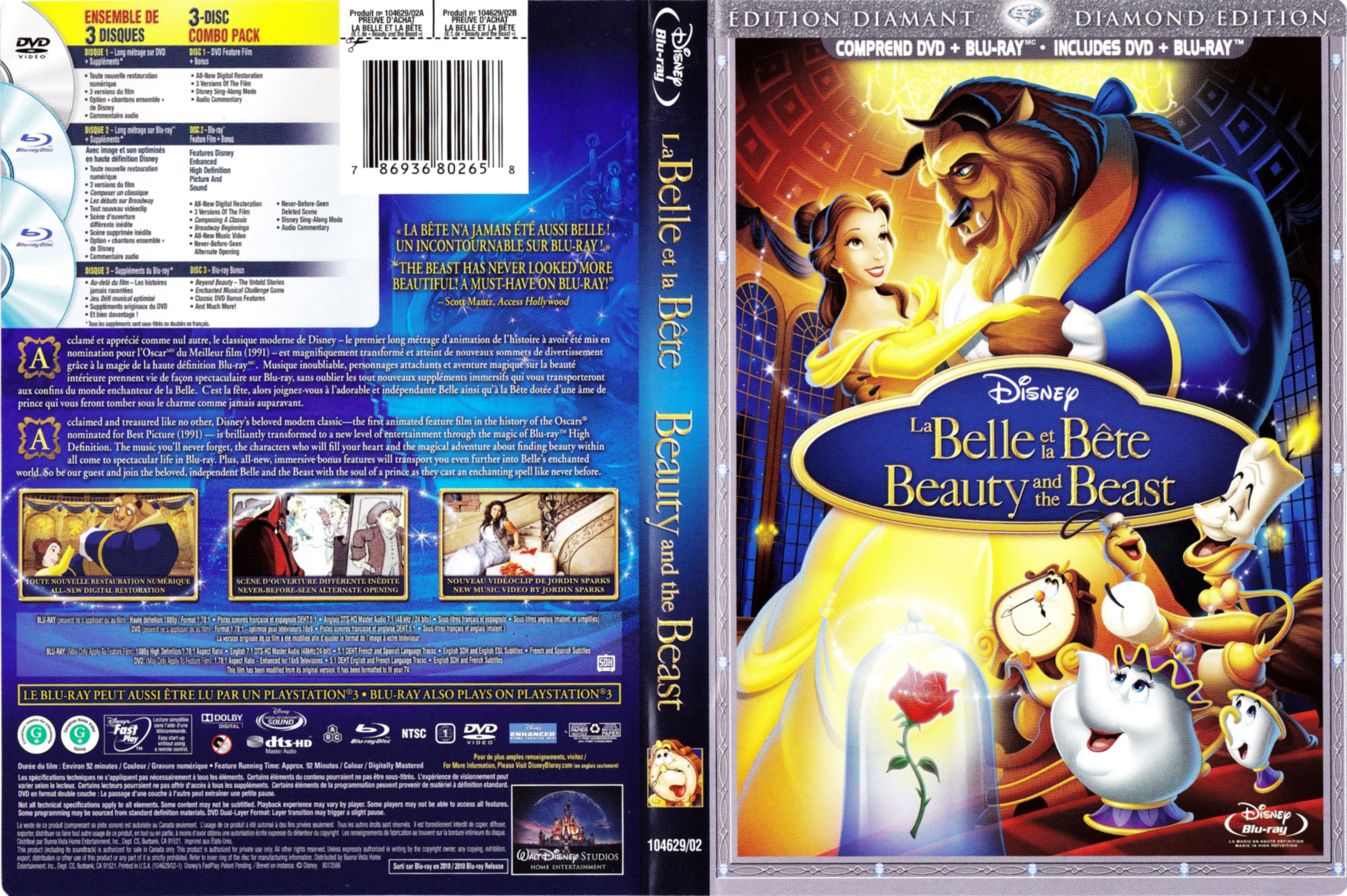 Jaquette DVD de La belle et la bête (BLU-RAY) (Canadienne