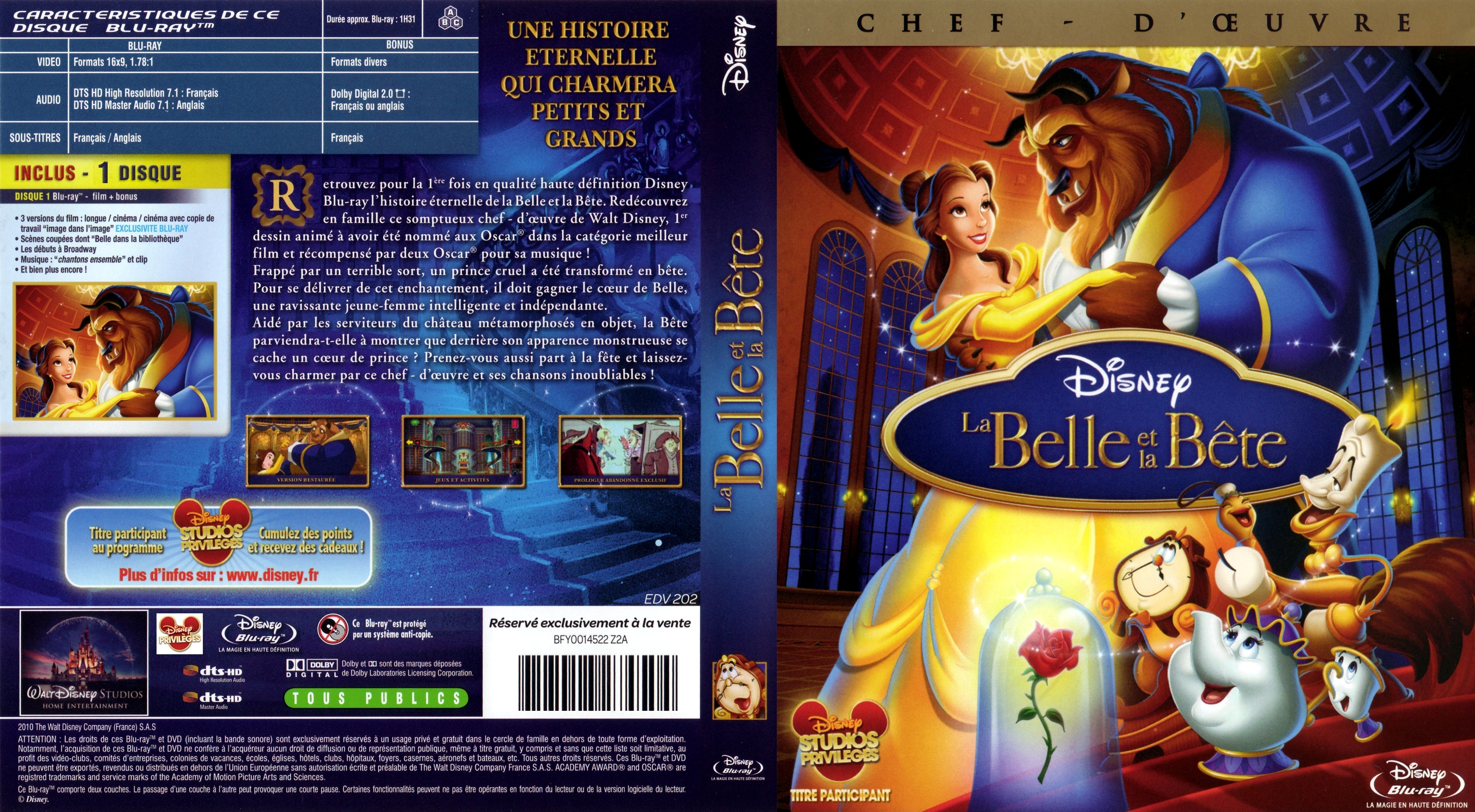 Jaquette DVD La belle et la bte (BLU-RAY) v2