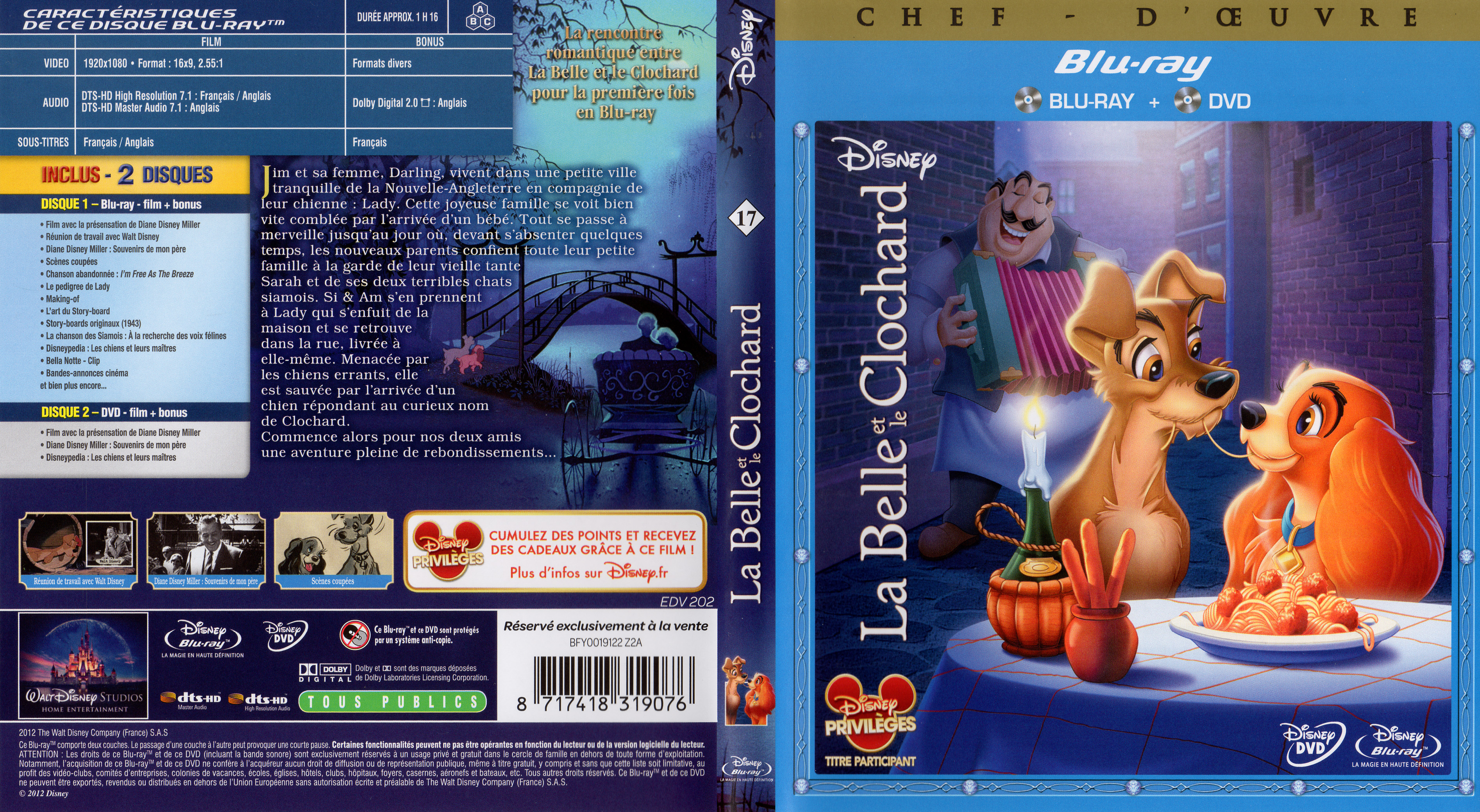 Jaquette DVD La belle et le clochard (BLU-RAY)