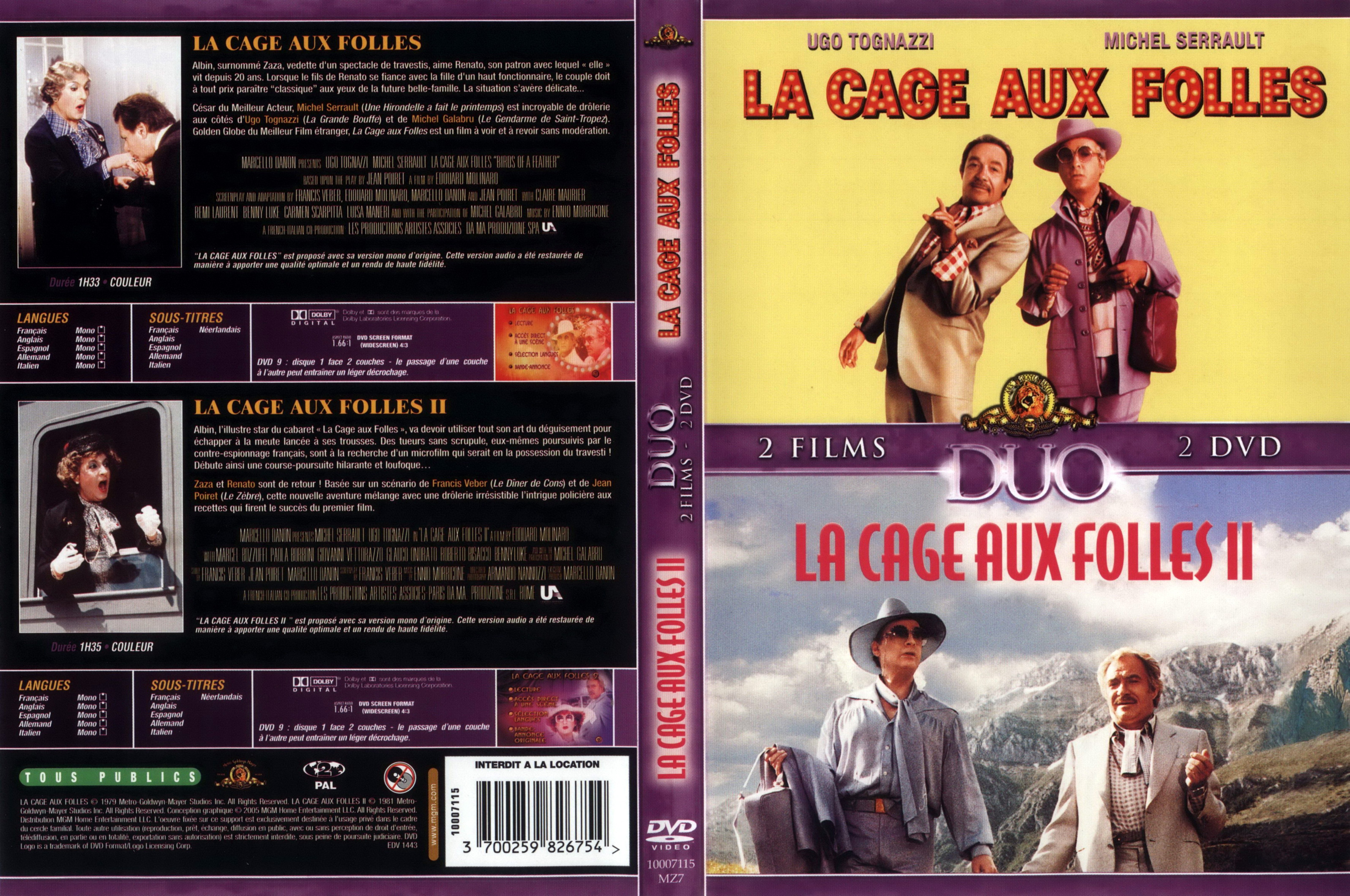 Jaquette DVD La cage aux folles 1 et 2