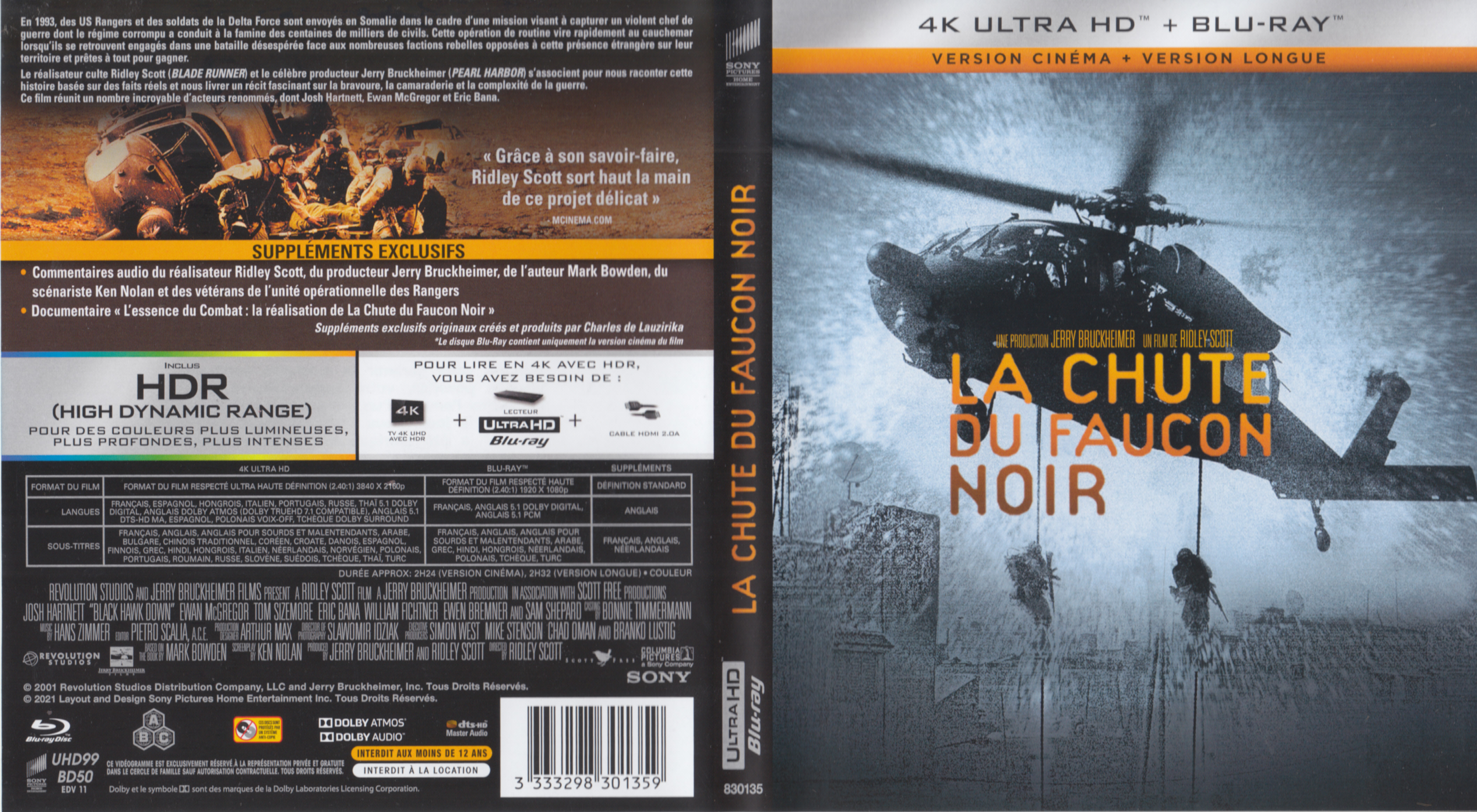 Jaquette DVD La chute du faucon noir 4K (BLU-RAY)
