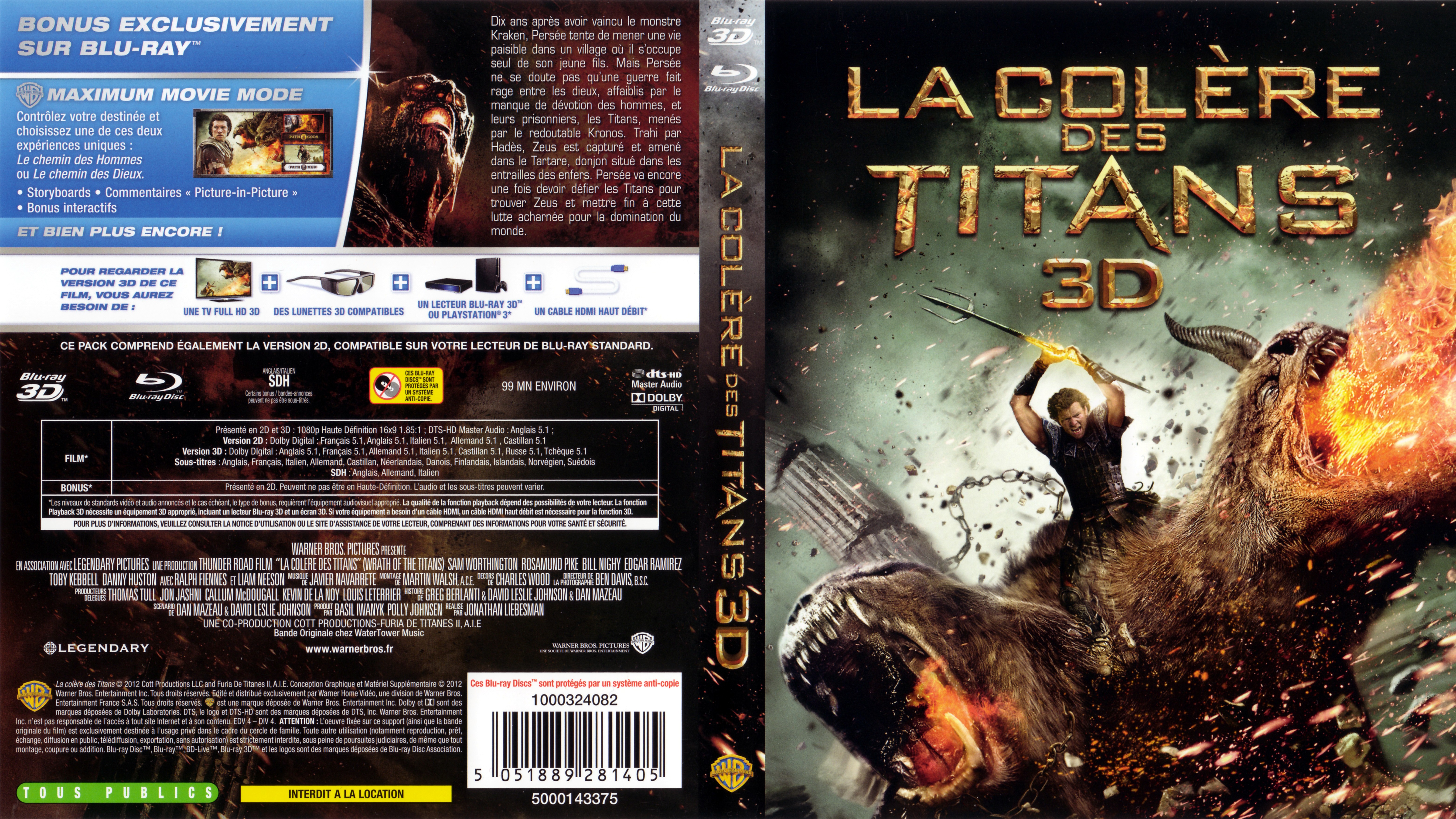 Jaquette DVD La colre des titans 3D (BLU-RAY)