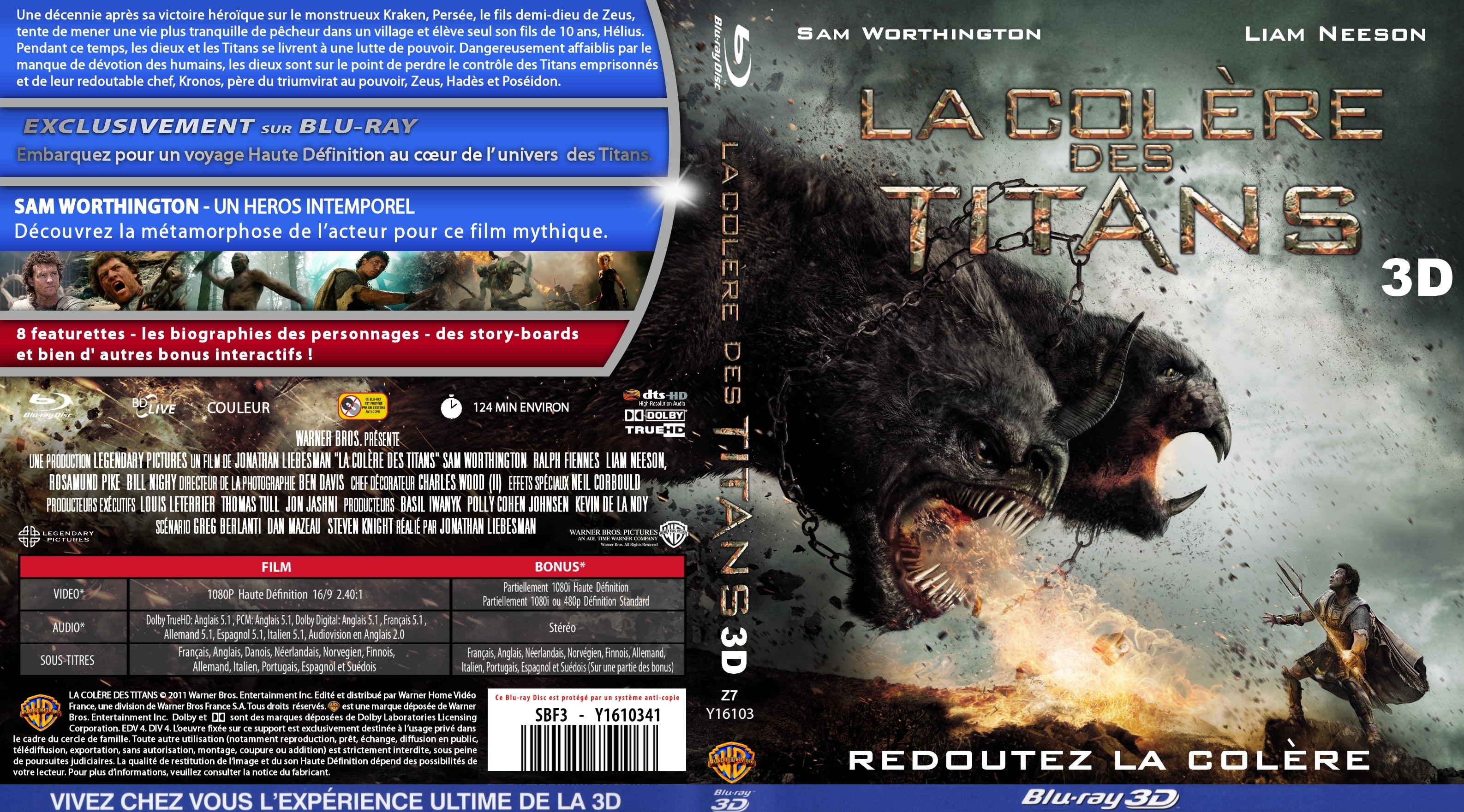Jaquette DVD La colre des titans 3D custom (BLU-RAY)