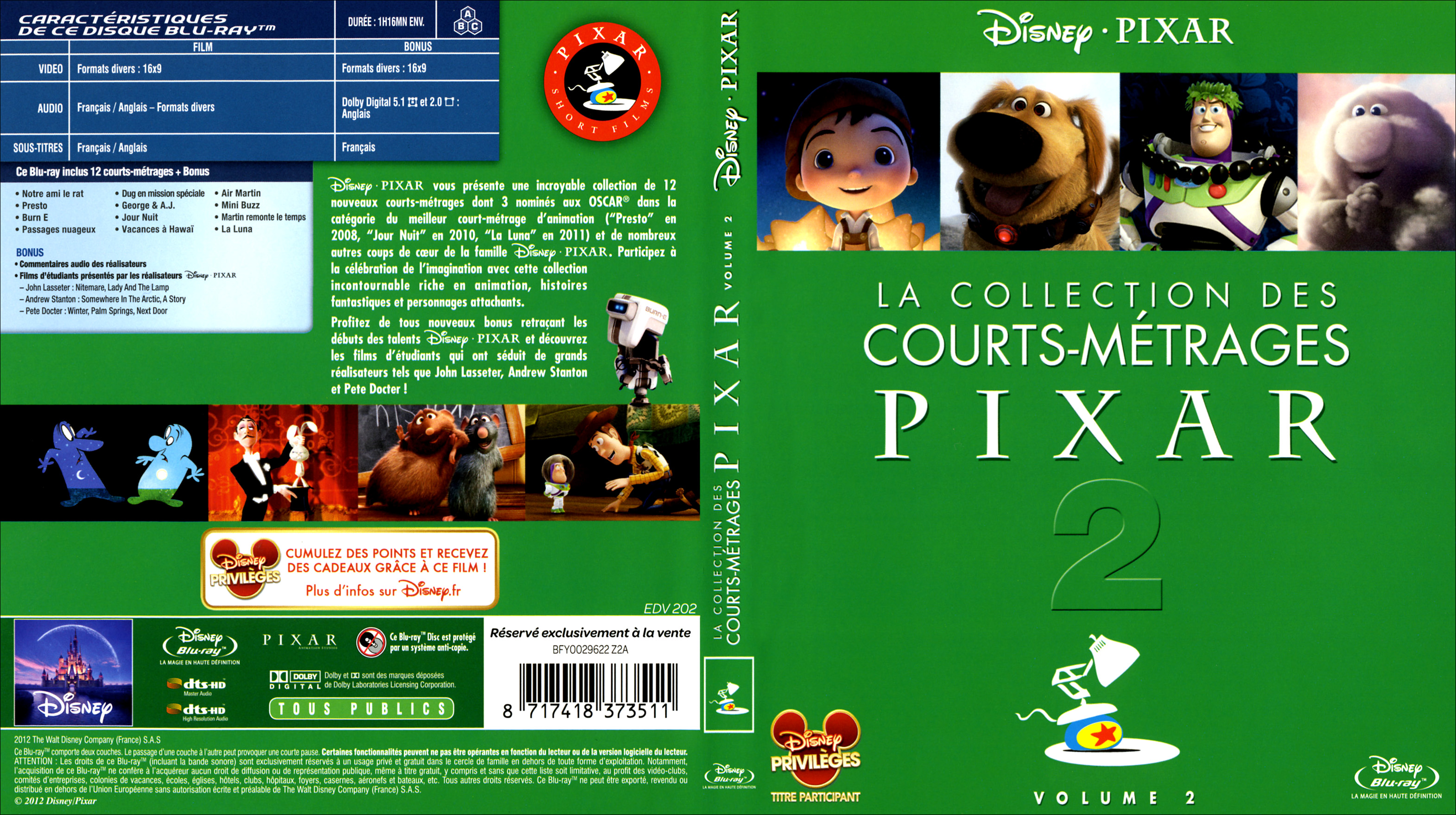 Jaquette DVD La collection des courts-mtrages Pixar 2 (BLU-RAY)