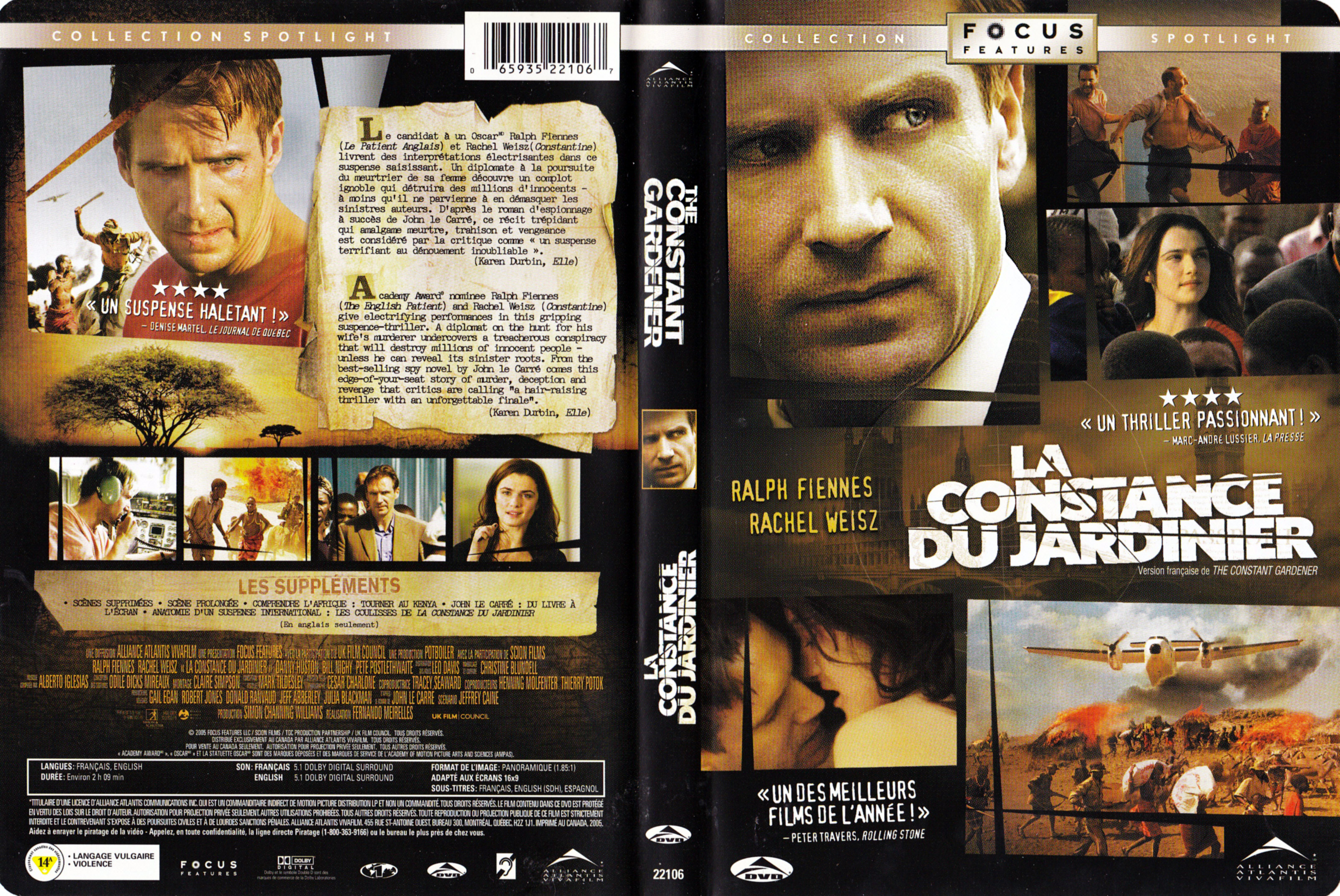 Jaquette DVD La constance du jardinier - The constant gardener (Canadienne)