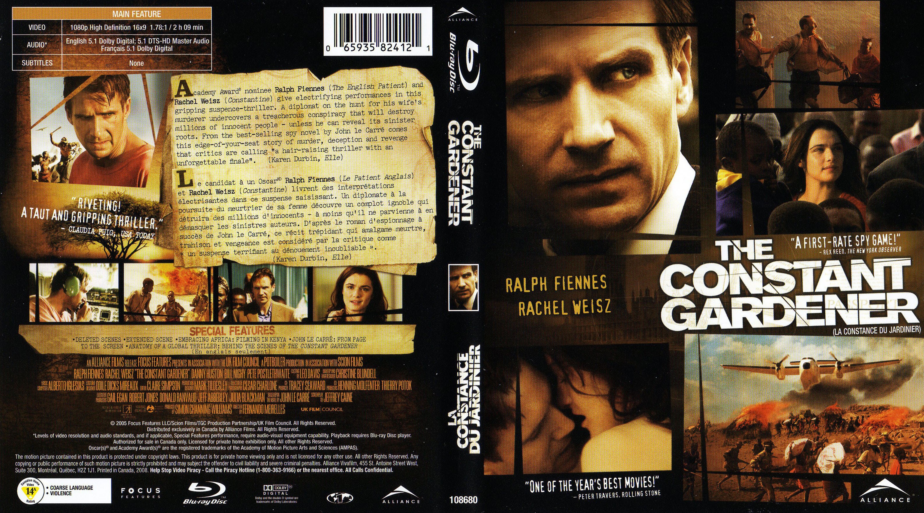 Jaquette DVD La constance du jardinier - The constant gardener (Canadienne) (BLU-RAY)