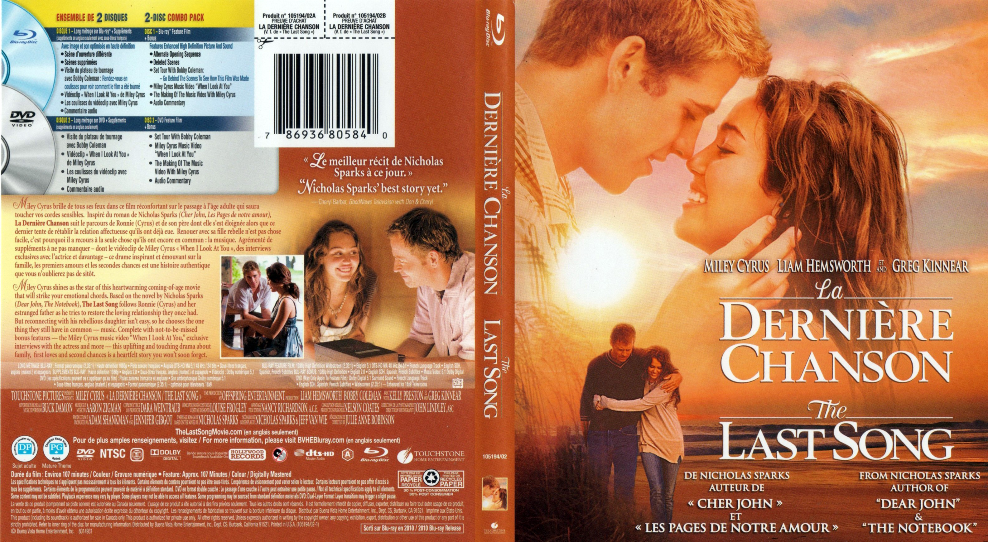 Jaquette DVD La dernire chanson - The last song (BLU-RAY) (Canadienne)