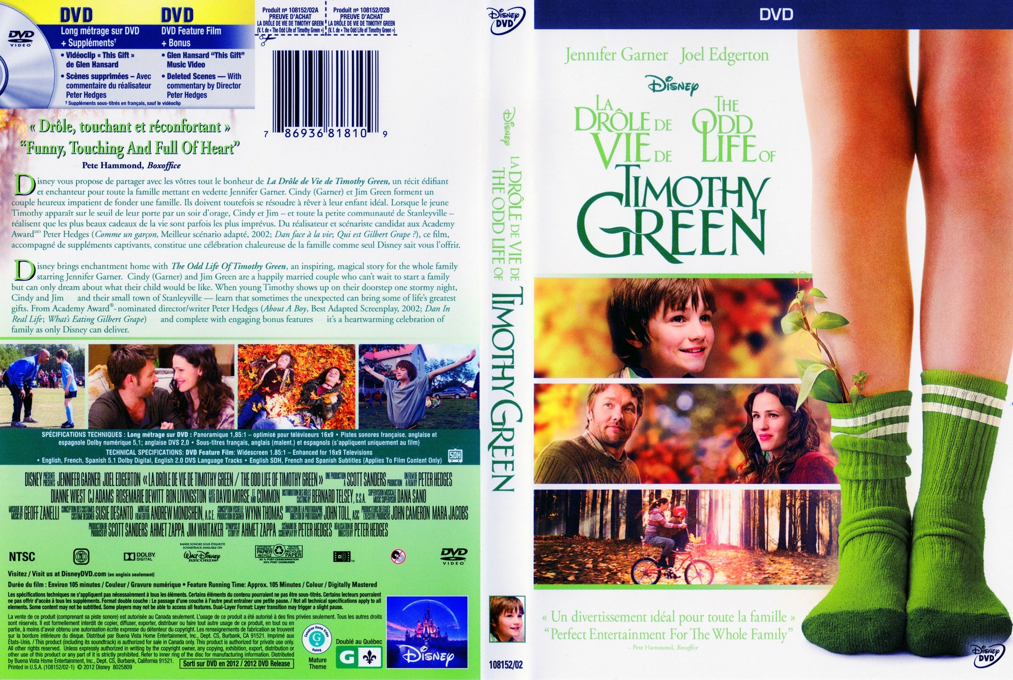 Jaquette DVD La drole de vie de Timothy Green - The odd live of Thimoty Green (Canadienne)