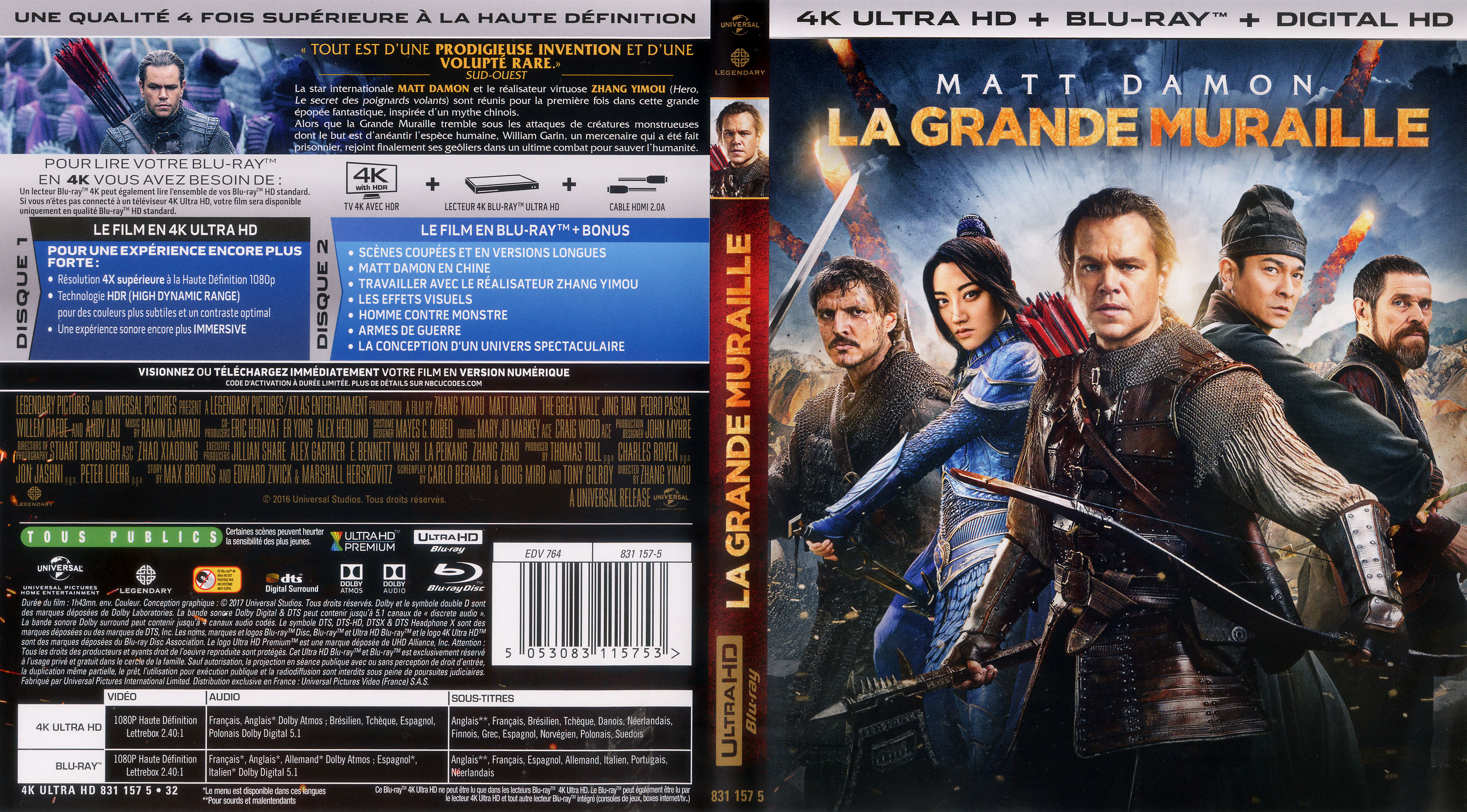 Jaquette DVD La grande muraille 4K (BLU-RAY)