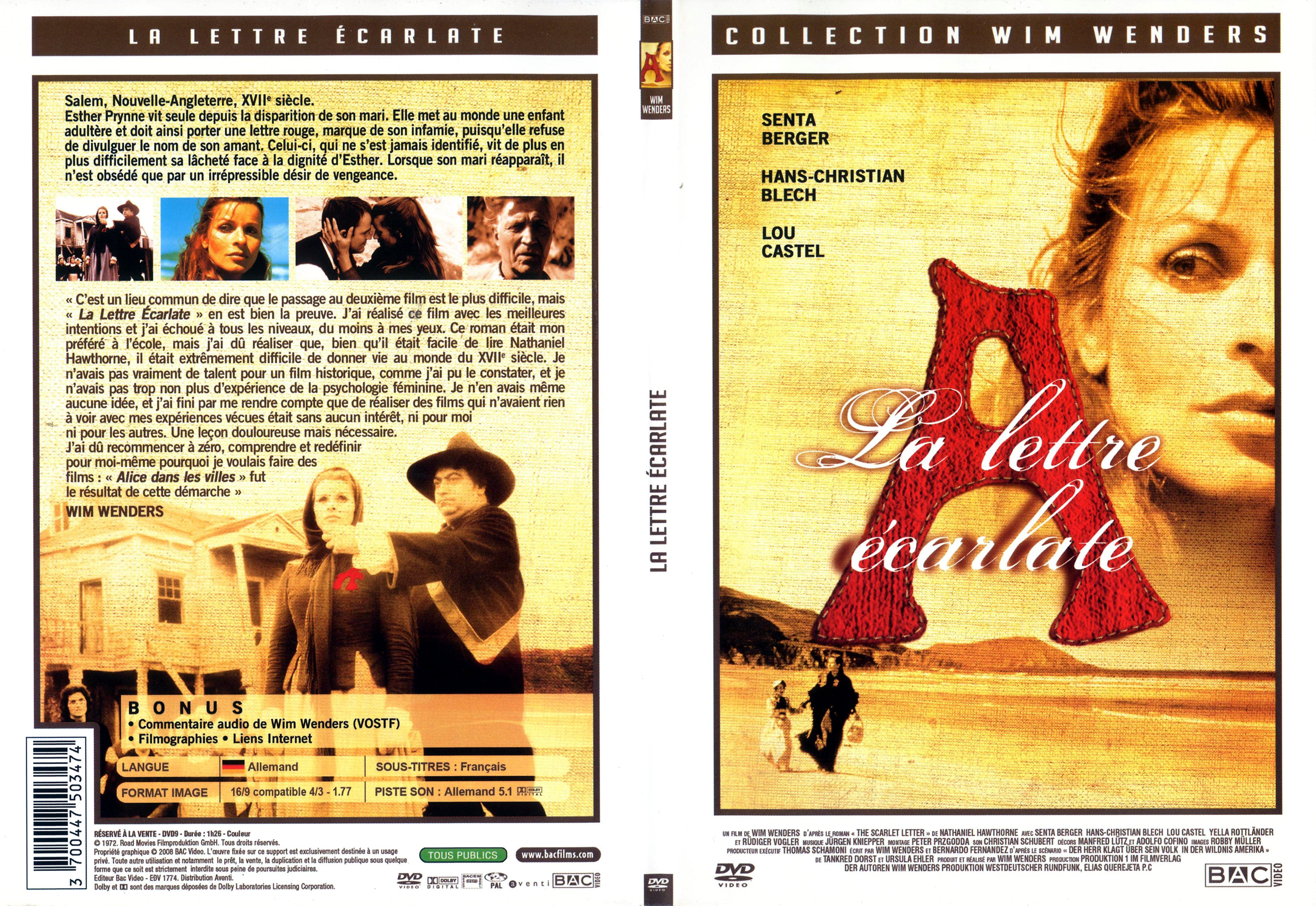 Jaquette DVD La lettre ecarlate (1972) - SLIM