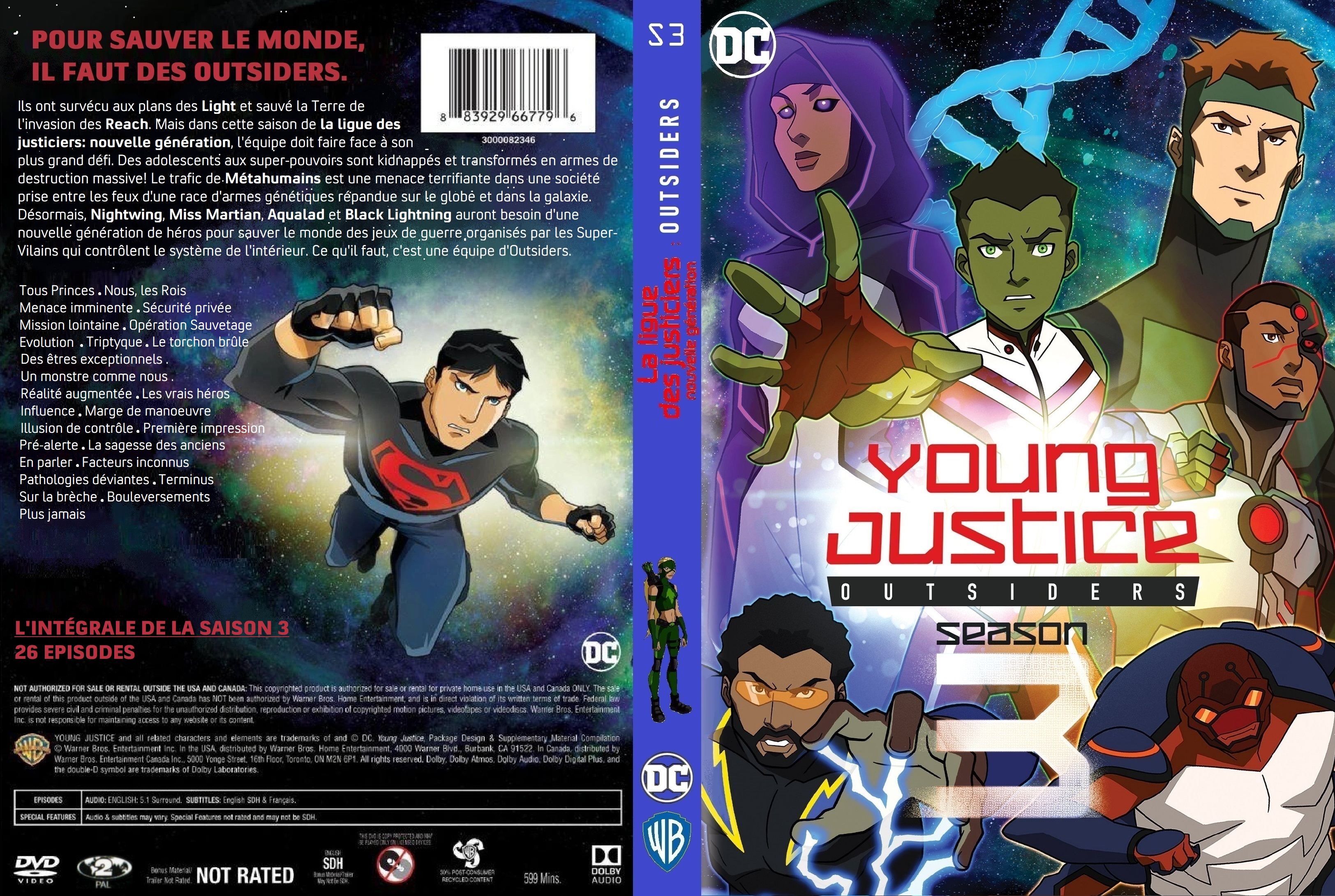 Jaquette DVD La ligue des justiciers Nouvelle Generation saison 3 Outsiders custom