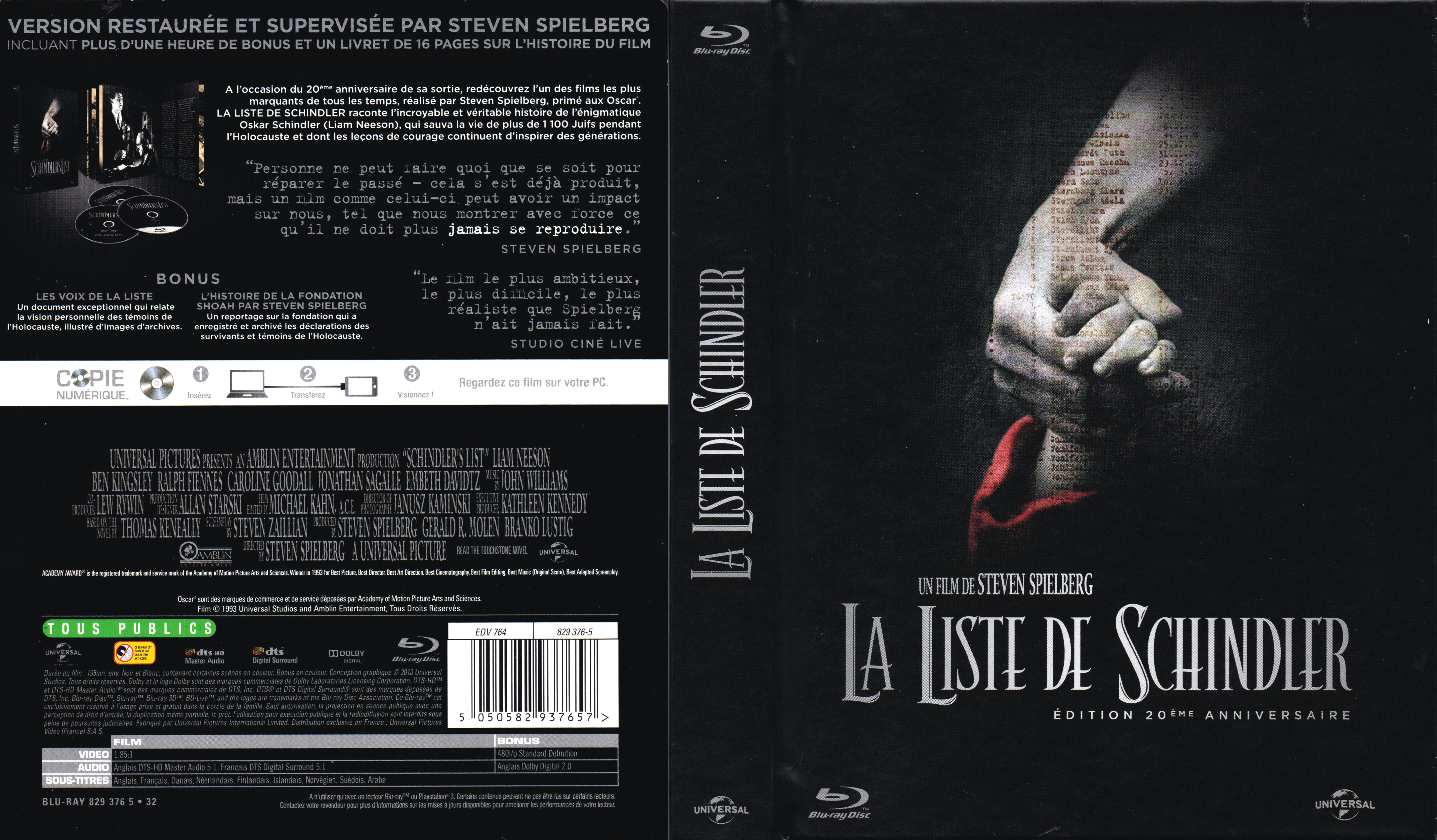 Jaquette DVD La liste de Schindler (BLU-RAY)