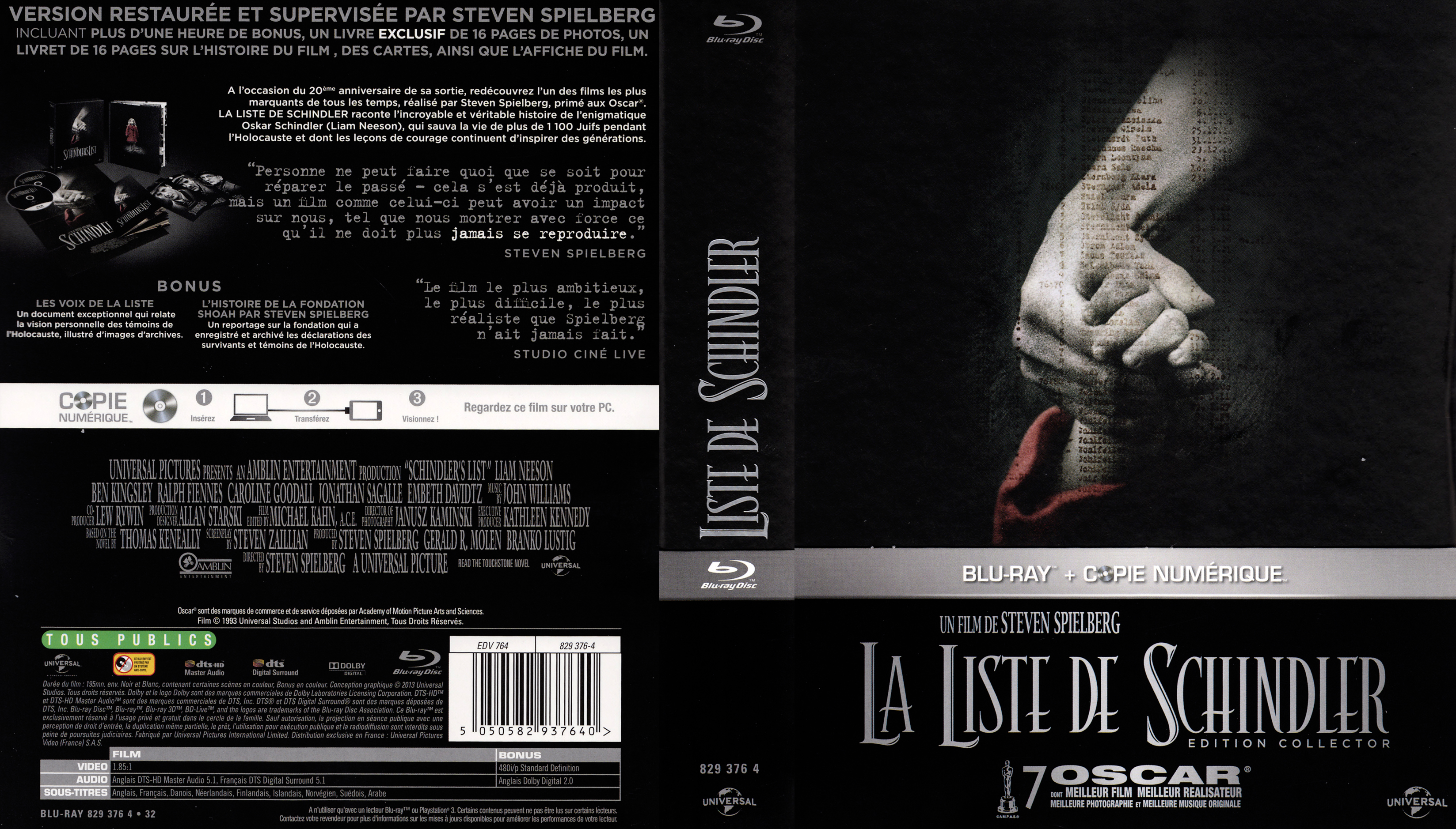 Jaquette DVD La liste de Schindler (BLU-RAY) v2