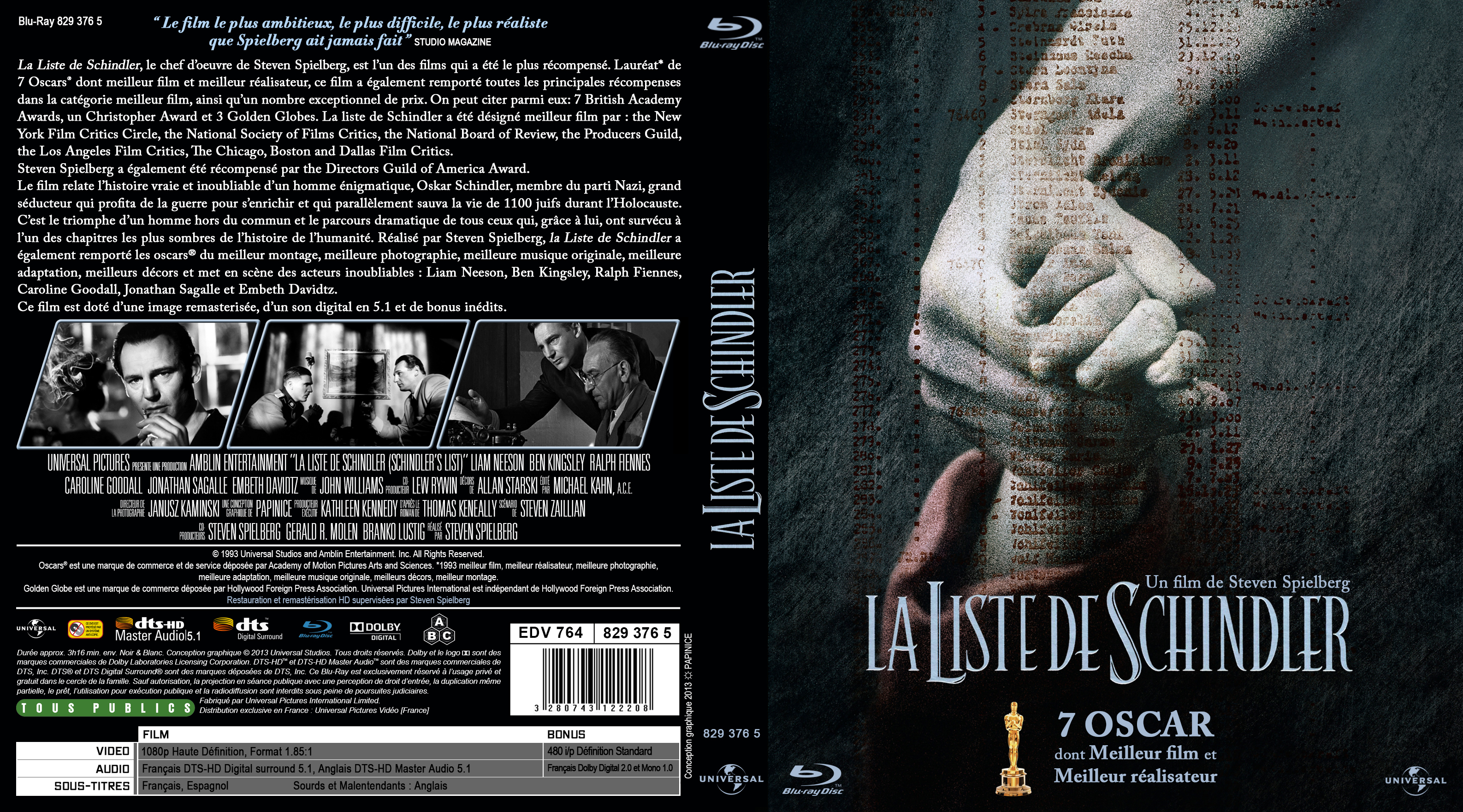 Jaquette DVD La liste de Schindler custom (BLU-RAY)