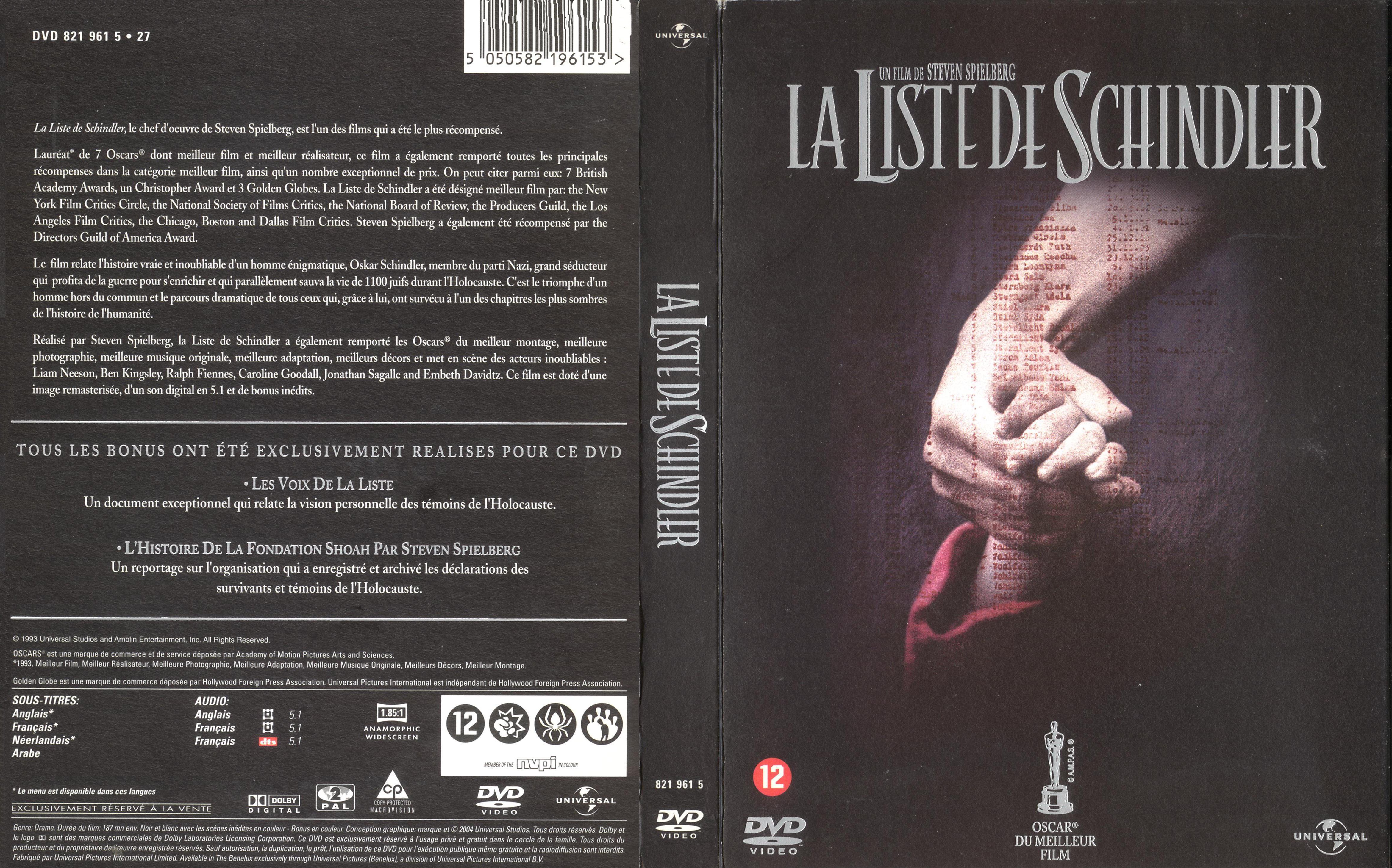 Jaquette DVD La liste de Schindler v2