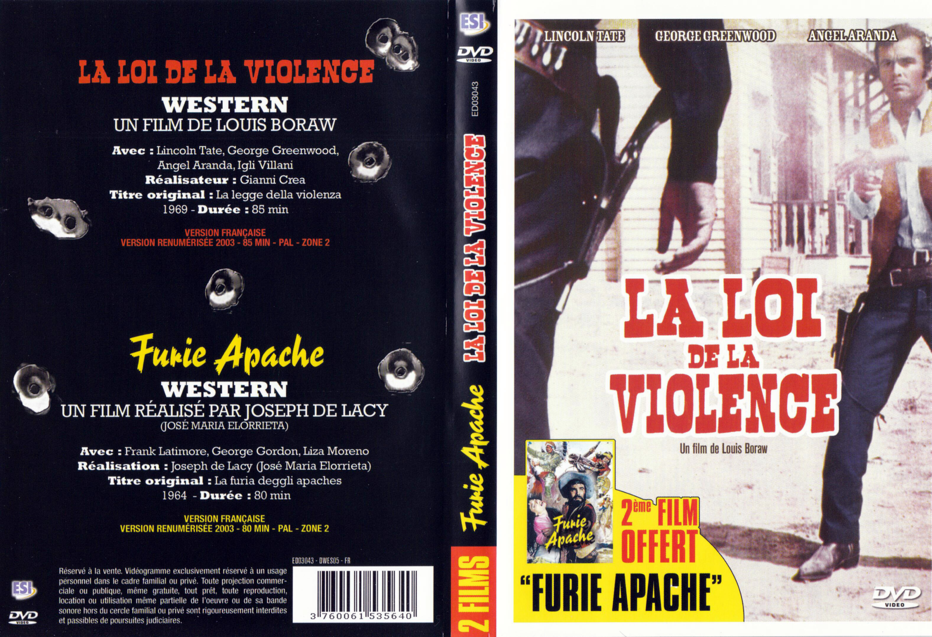 Jaquette DVD La loi de la violence + Furie apache