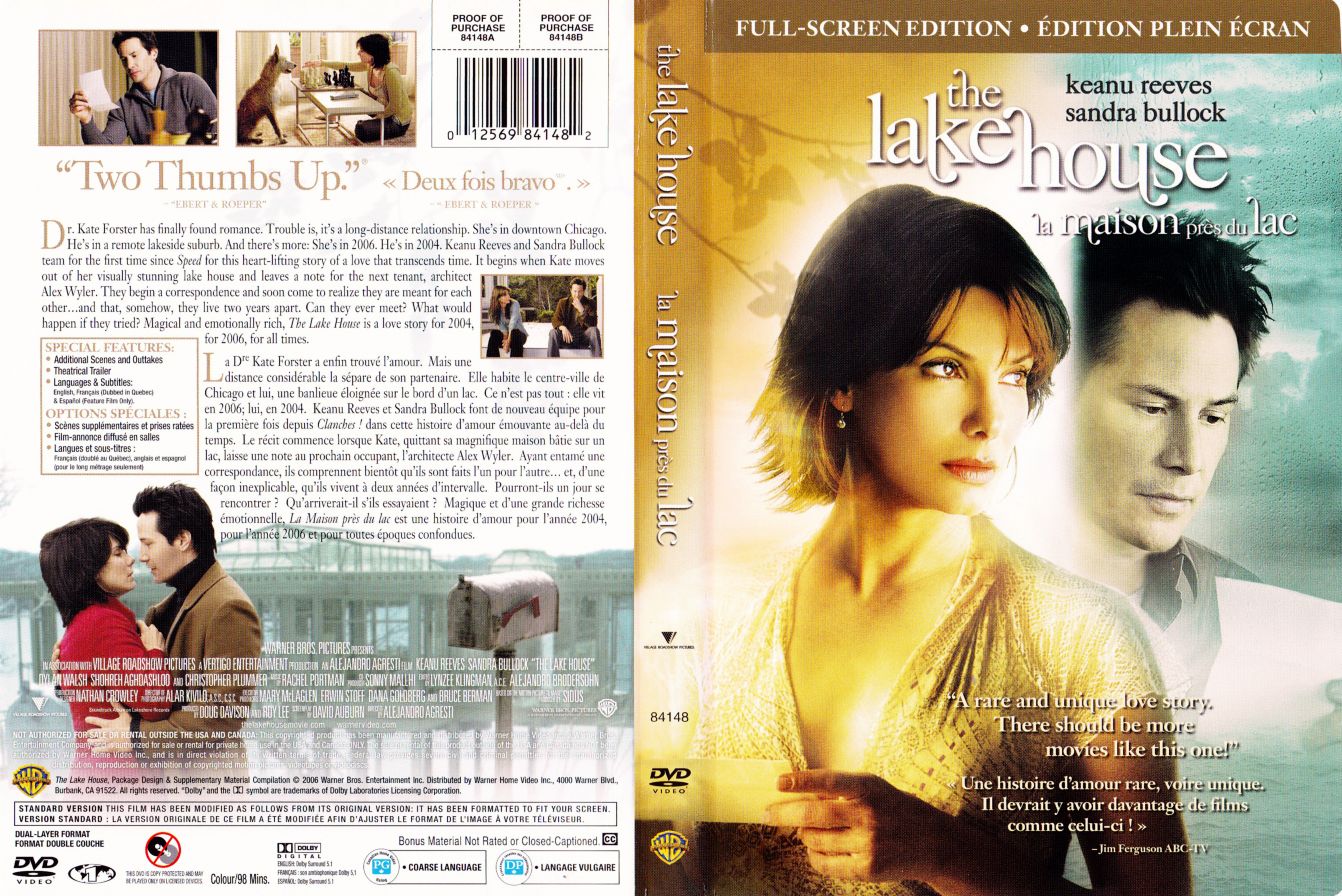 Jaquette DVD La maison prs du lac - The lake house (Canadienne)