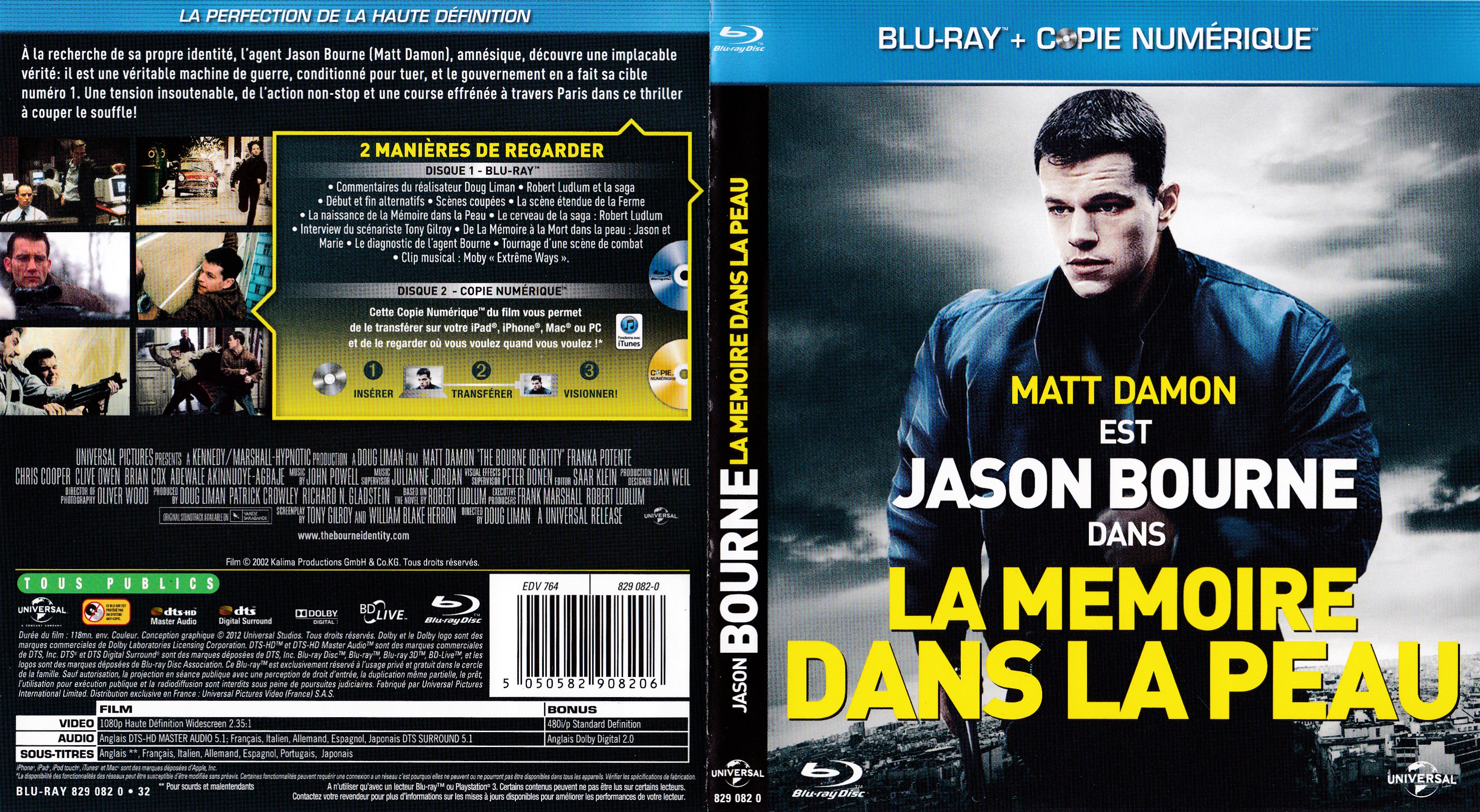 Jaquette DVD La mmoire dans la peau (BLU-RAY) v2