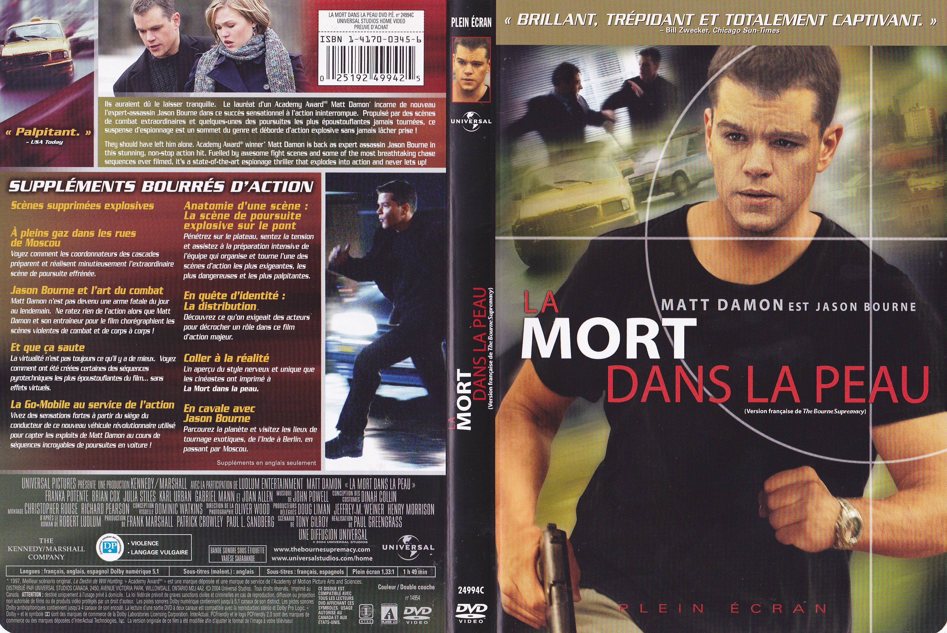 Jaquette DVD La mort dans la peau (Canadienne)