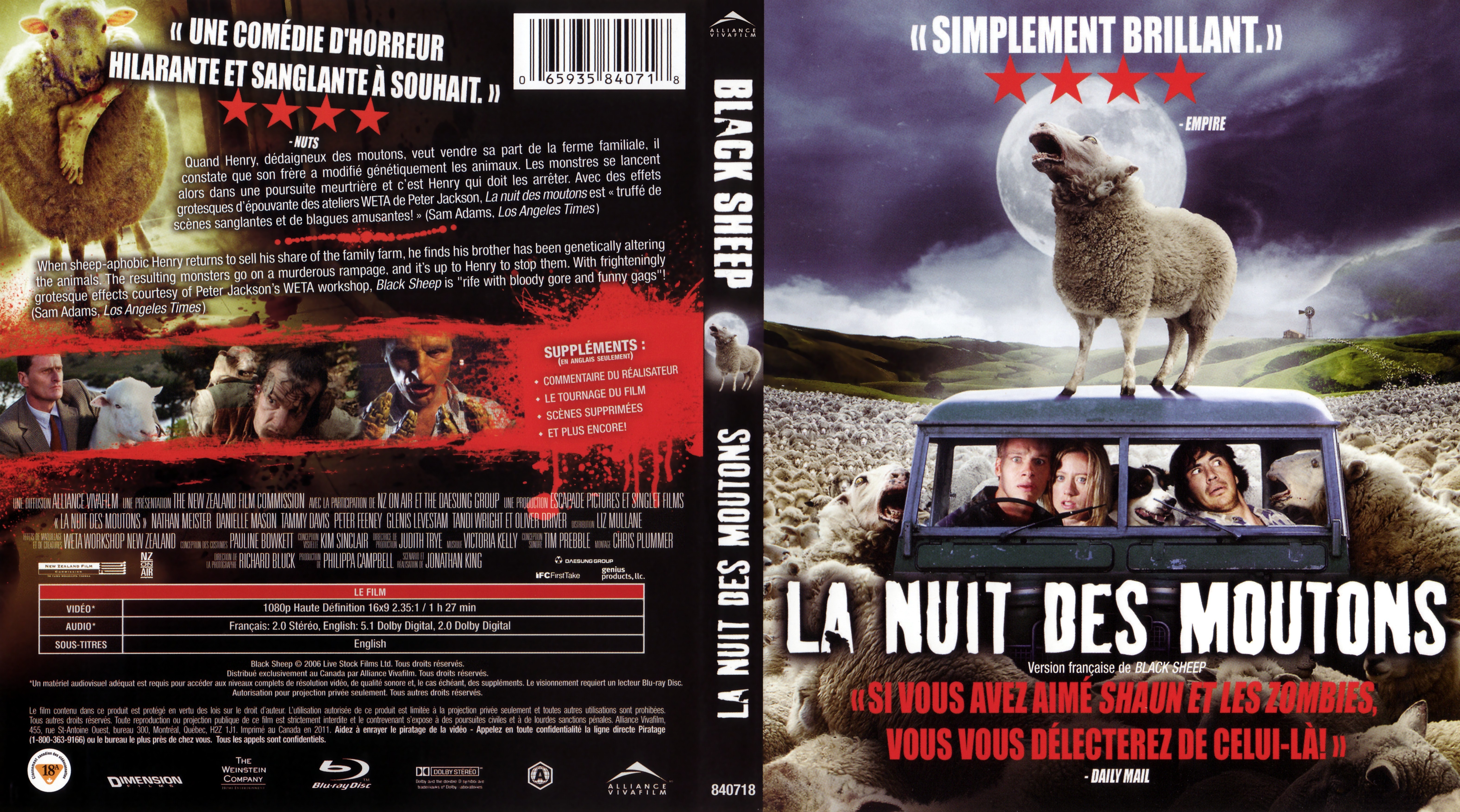 Jaquette DVD La nuit des moutons - Black sheep (Canadienne) (BLU-RAY)