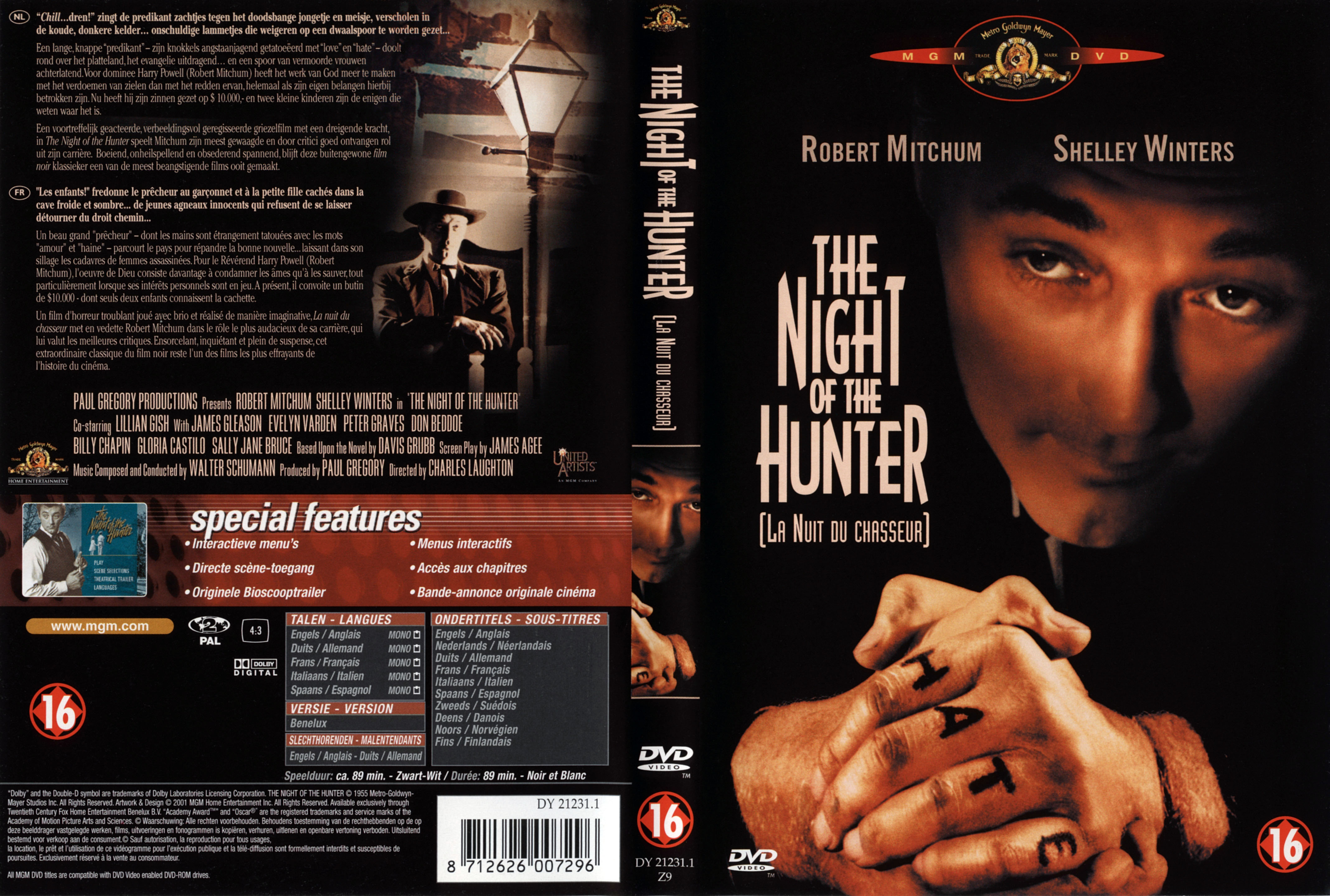 Jaquette DVD La nuit du chasseur - The night of the hunter