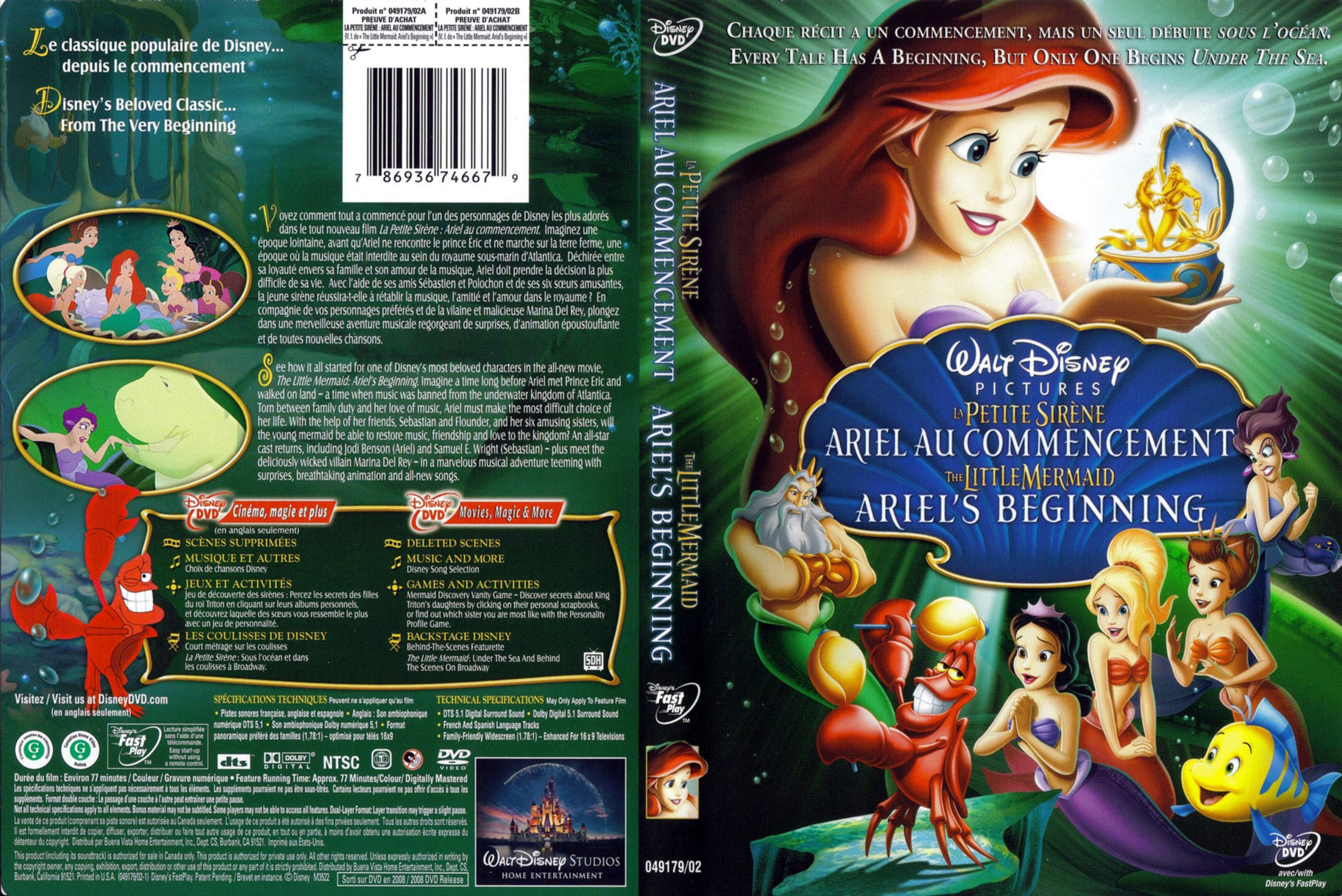 Jaquette DVD La petite Sirene Ariel au commencement (Canadienne)