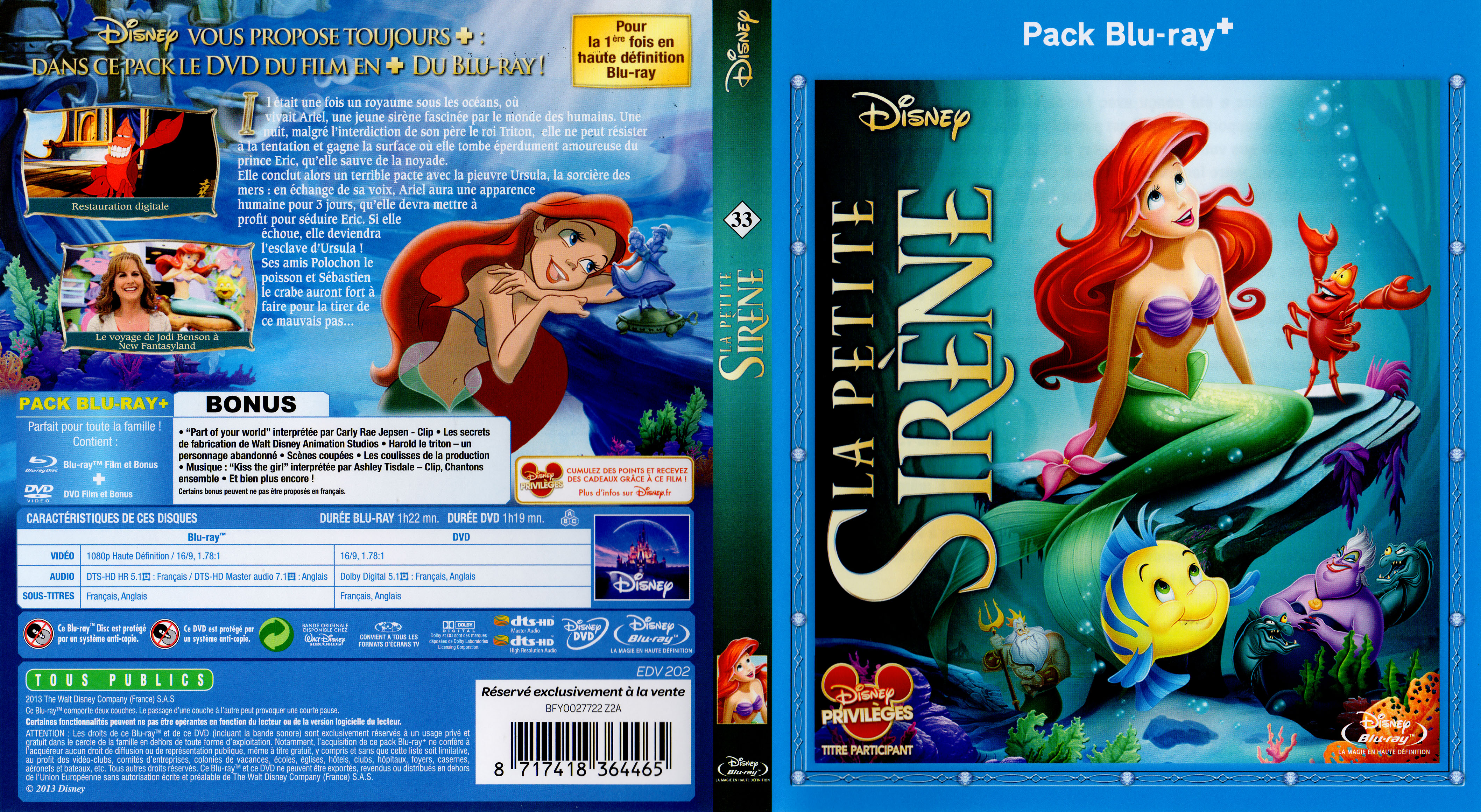 Jaquette DVD La petite sirne (BLU-RAY)