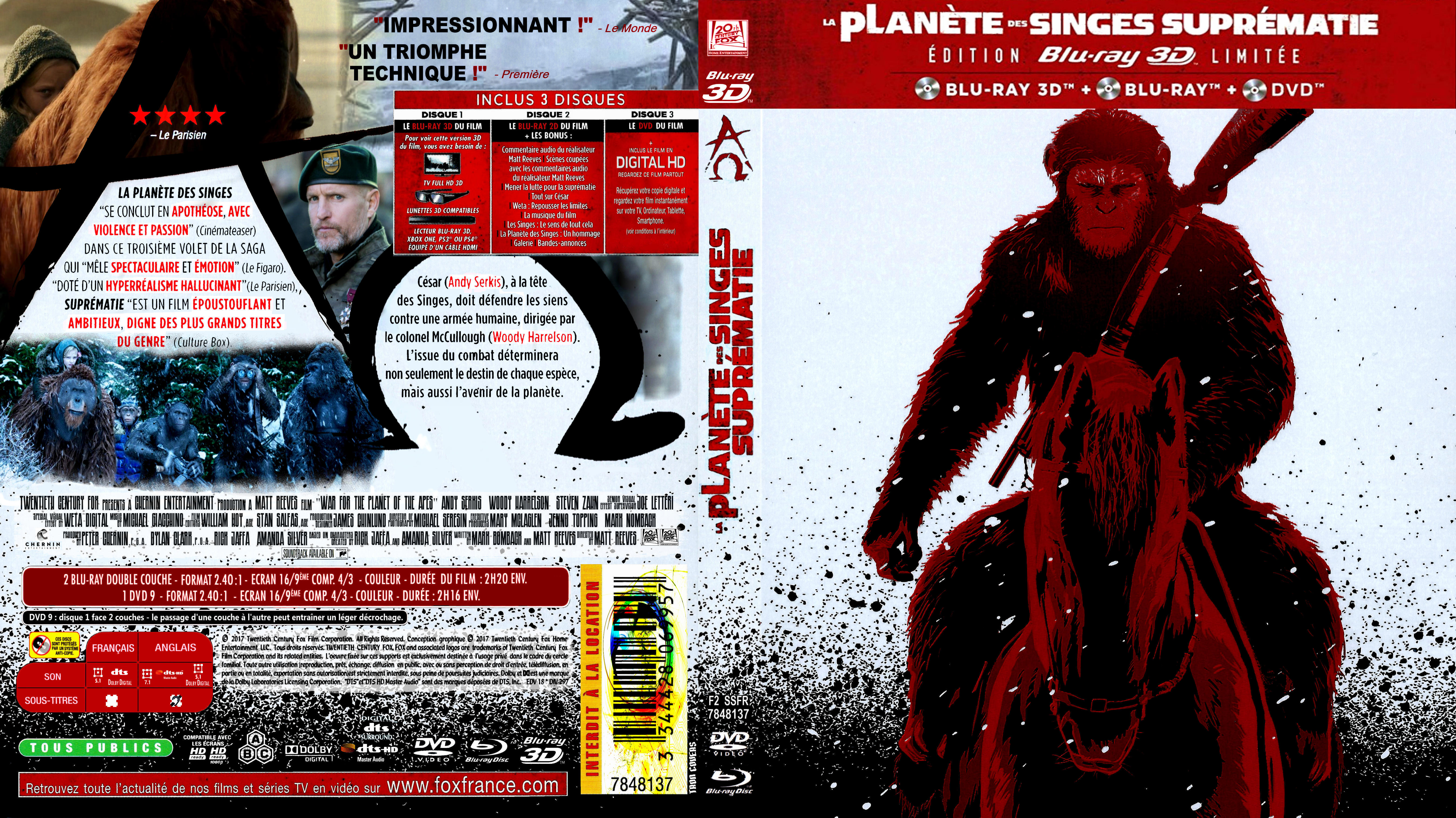 Jaquette DVD La planete des singes suprematie 3D custom (BLU-RAY)