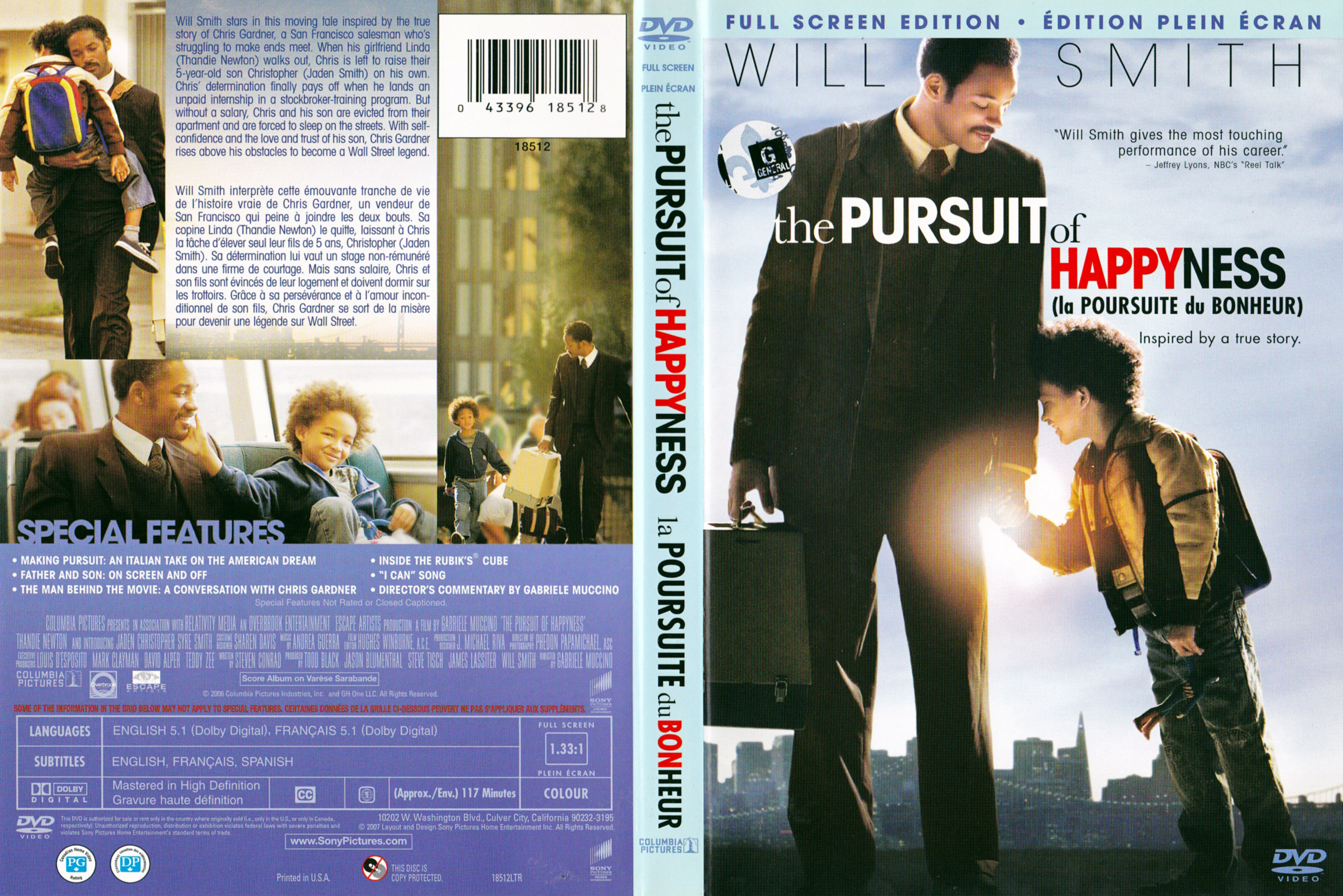 Jaquette DVD La poursuite du bonheur - The pursuit of happyness (Canadienne)