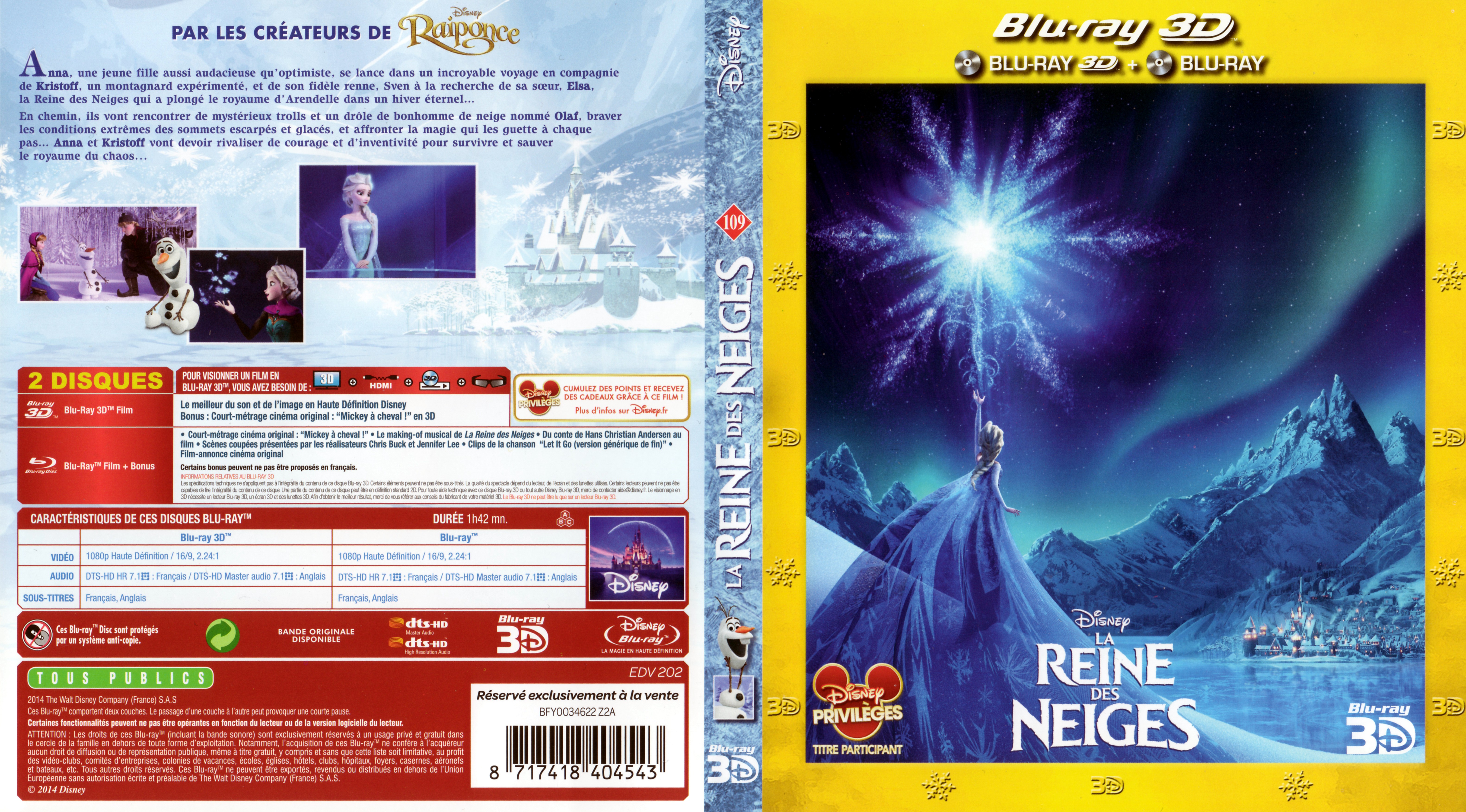 Jaquette DVD La reine des neiges 3D (BLU-RAY)
