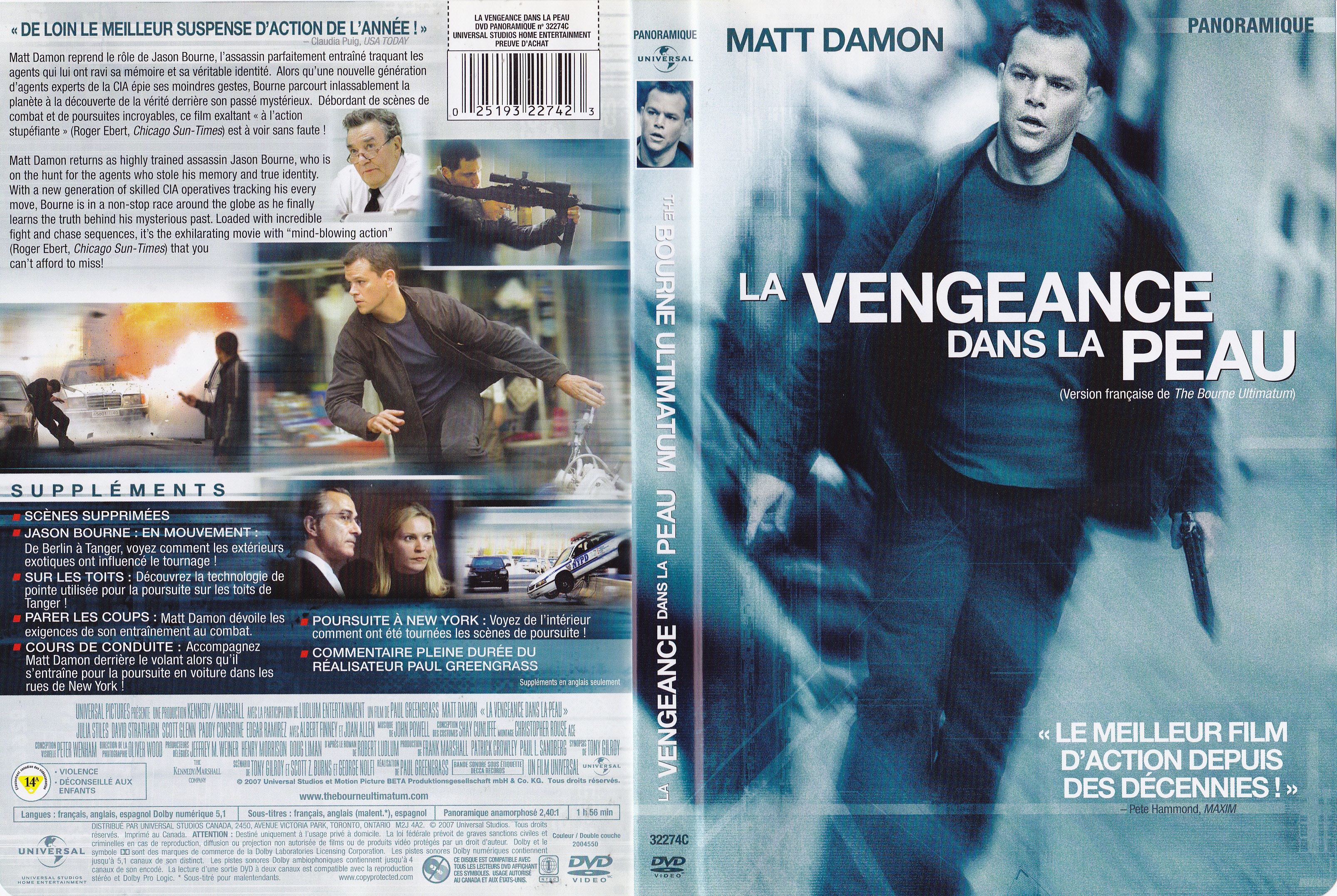 Jaquette DVD La vengeance dans la peau - The bourne ultimatum (Canadienne)