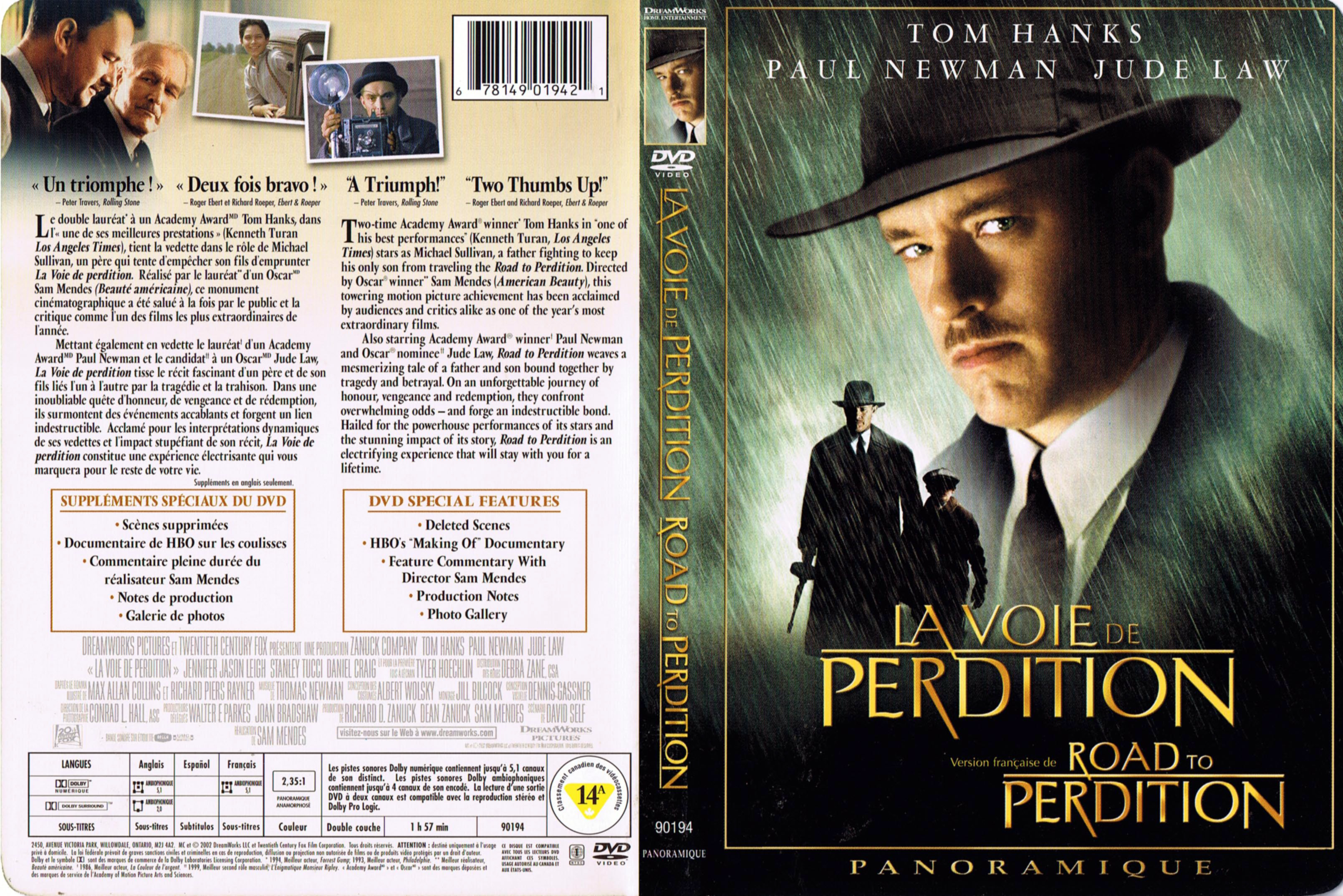 Jaquette DVD La voie de perdition (Canadienne)