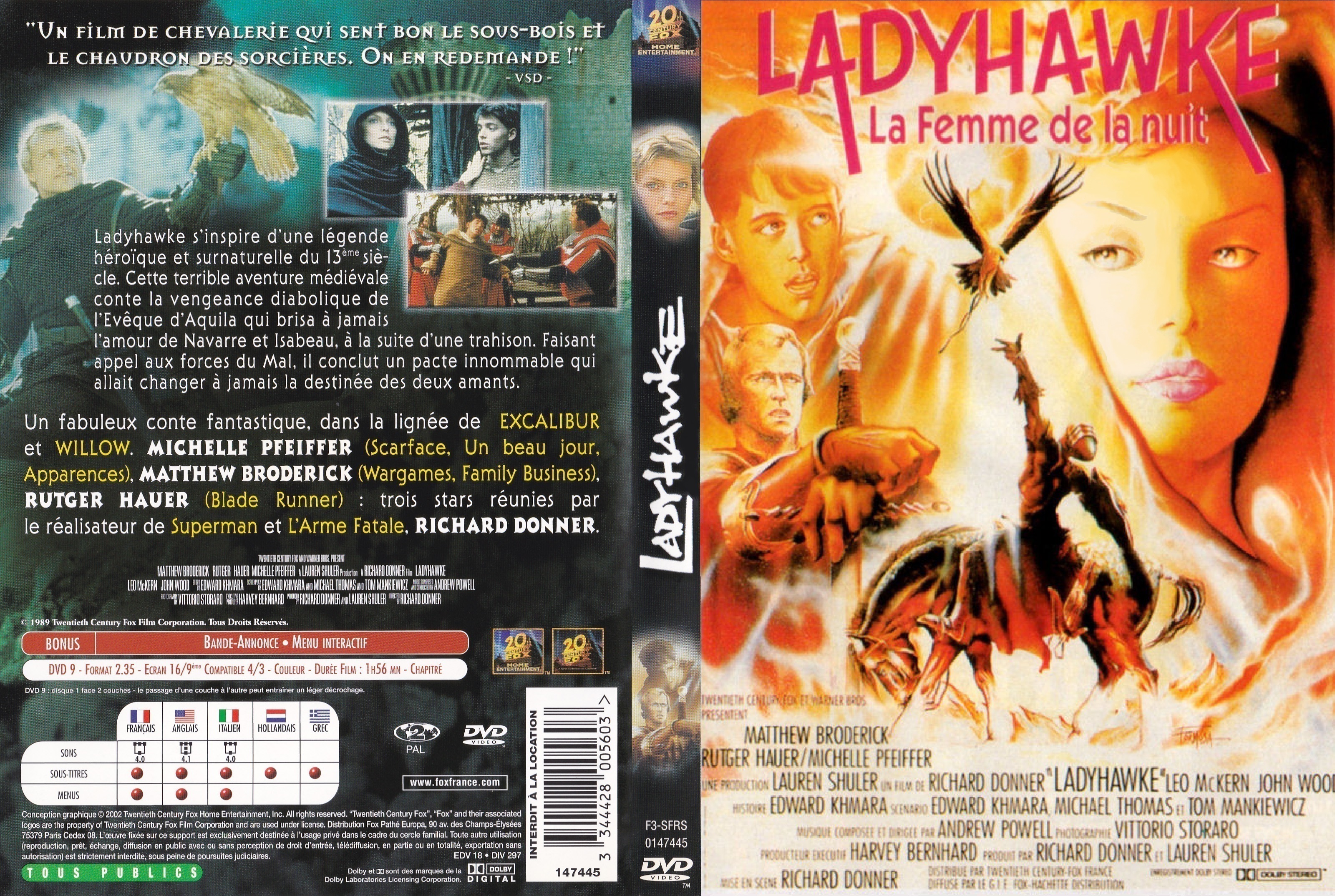 Jaquette DVD Ladyhawke v3