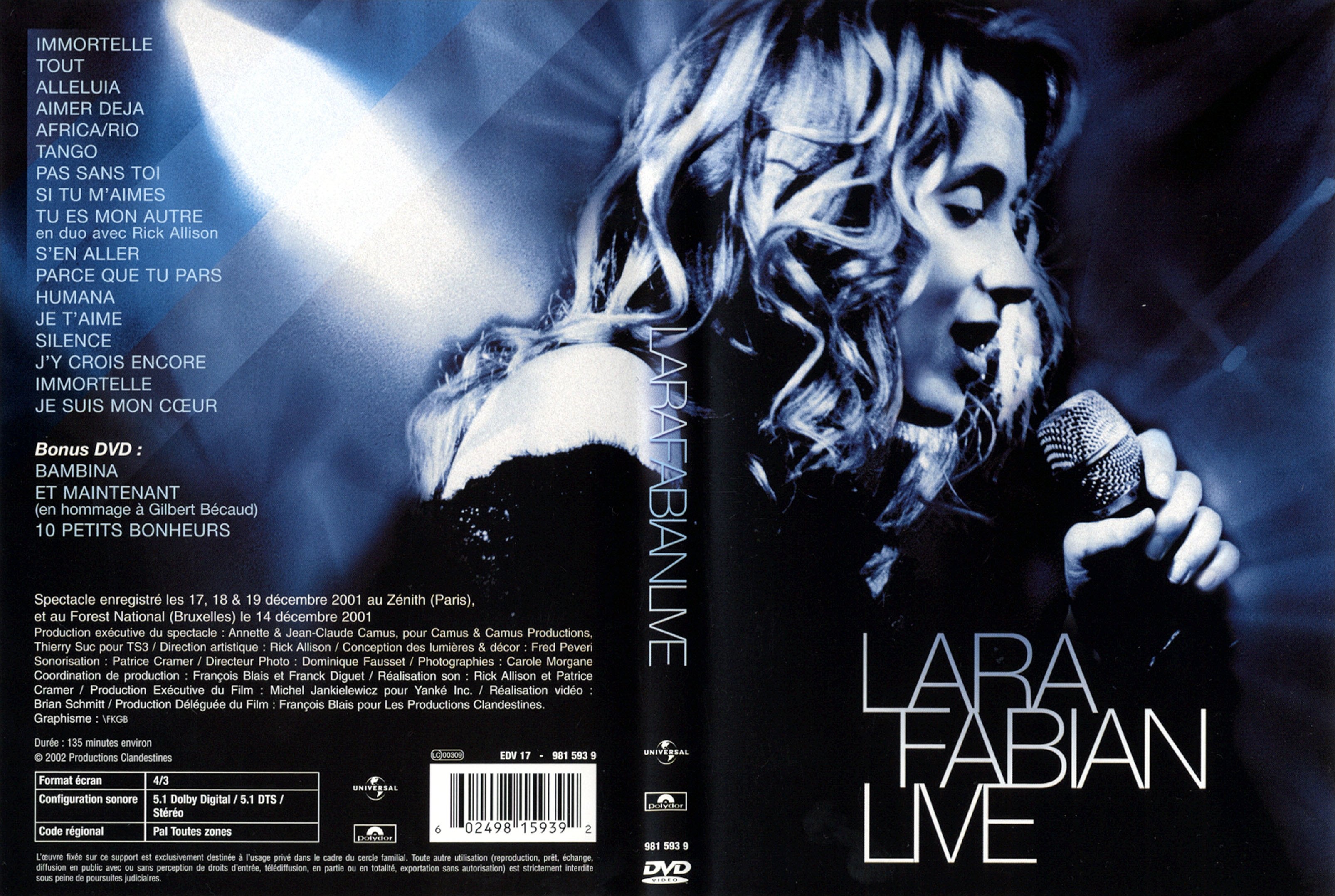 Jaquette DVD Lara Fabian Live