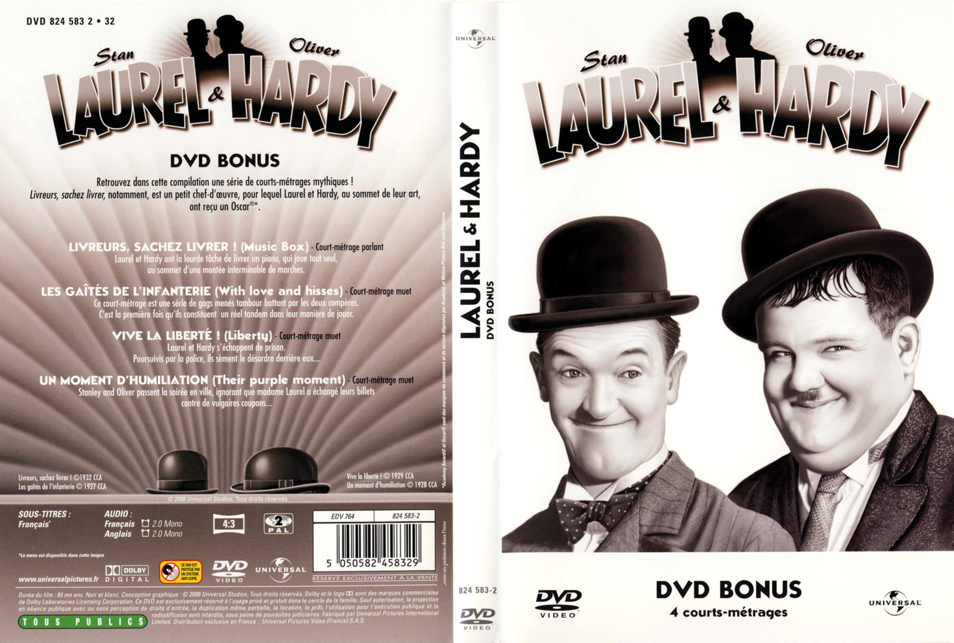 Jaquette DVD Laurel et Hardy DVD bonus 4 courts mtrages