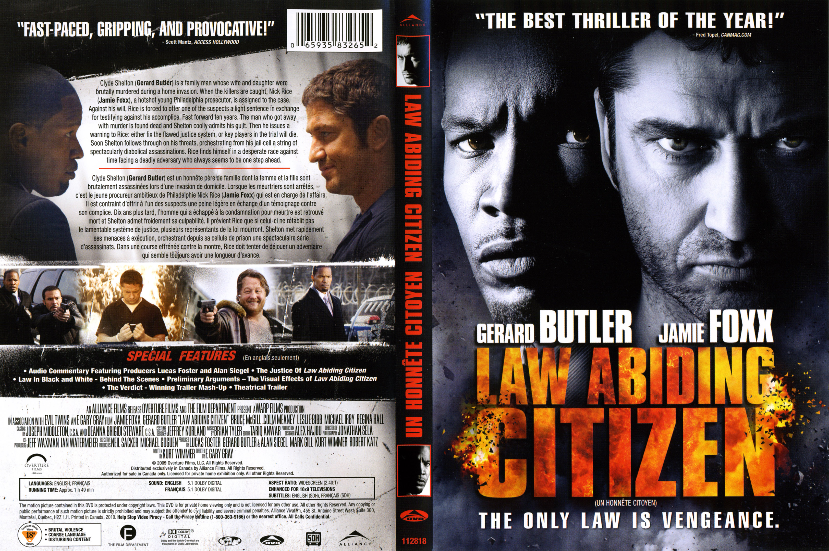 Jaquette DVD Law abiding citizen - Un honnete citoyen (Canadienne)