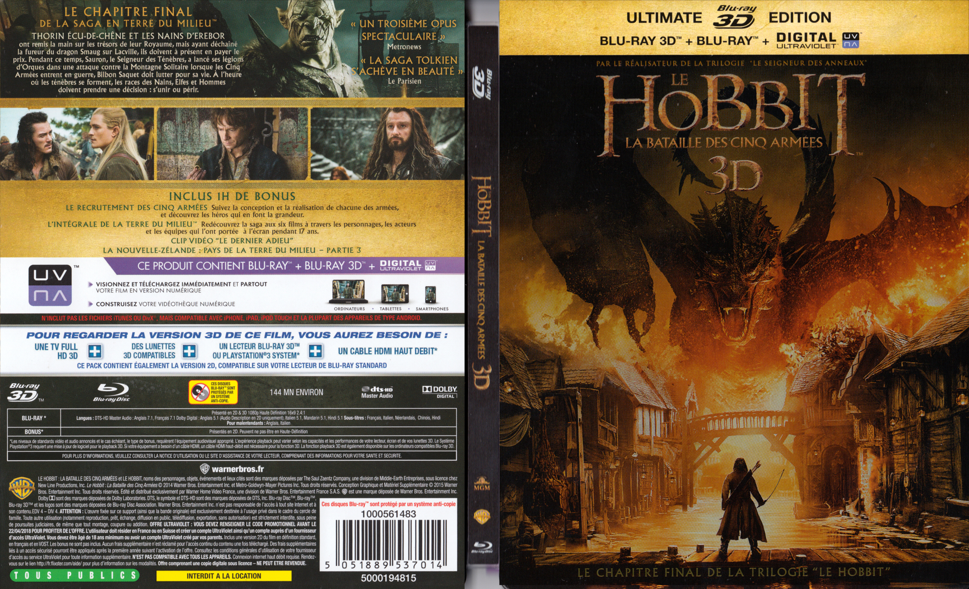 Jaquette DVD Le Hobbit la Bataille des Cinq Armes 3D (BLU-RAY