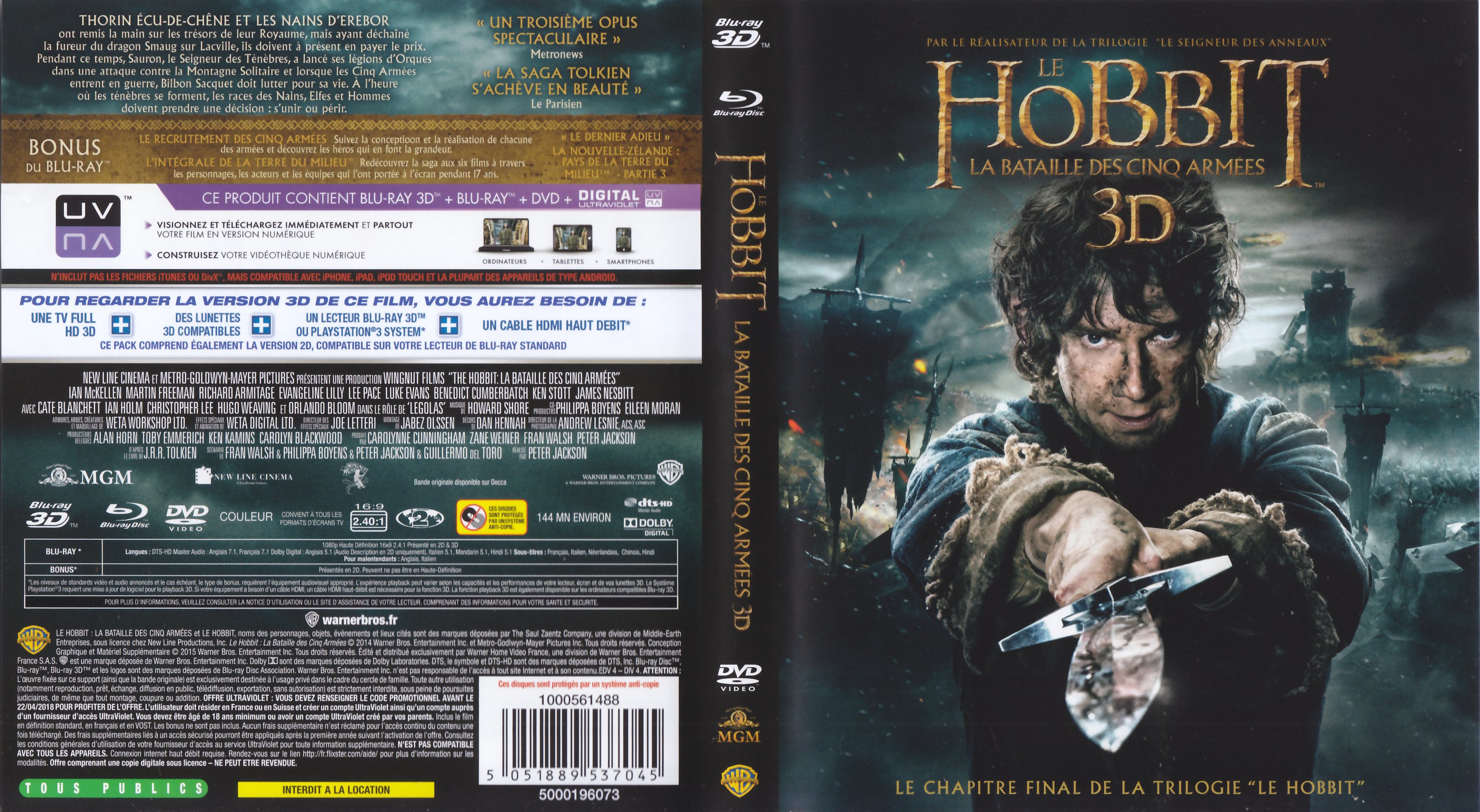 Jaquette DVD Le Hobbit la Bataille des Cinq Armes 3D (BLU-RAY) v3