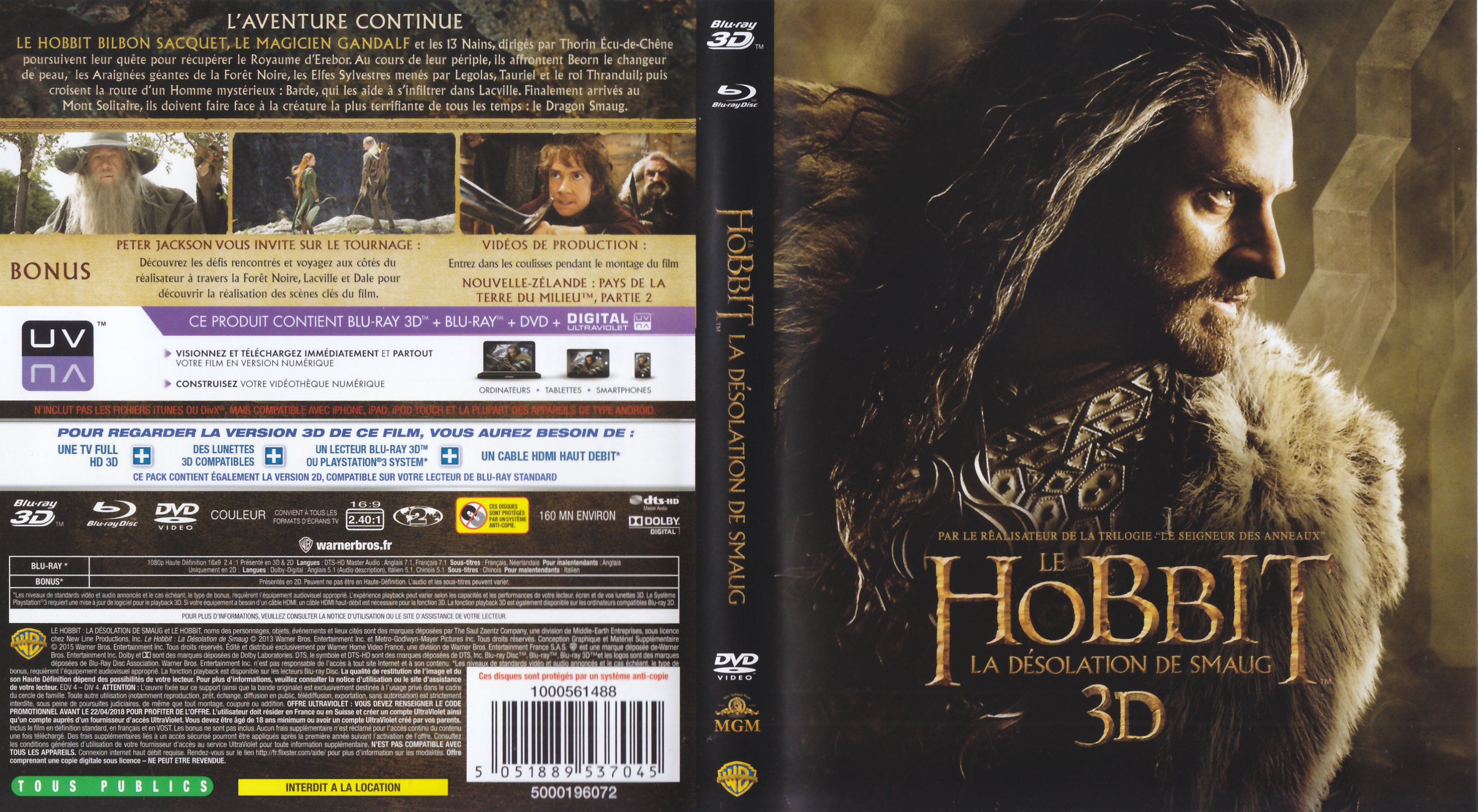 Jaquette DVD Le Hobbit la Dsolation de Smaug 3D (BLU-RAY) v2